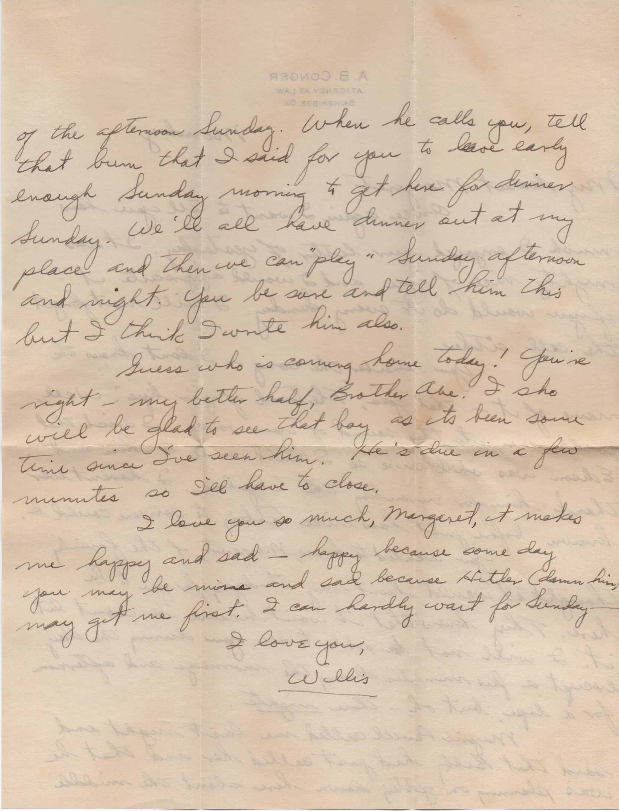 June 10, 1940: Back of letter