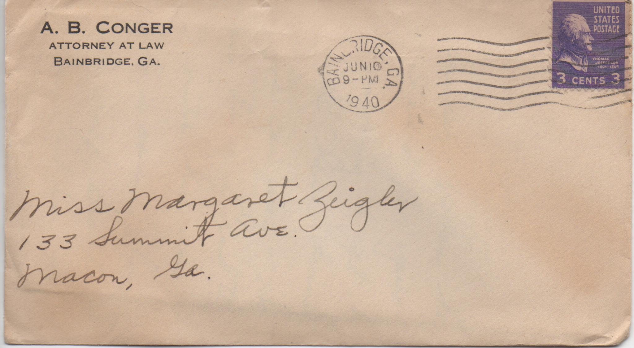 June 10, 1940: Front of envelope