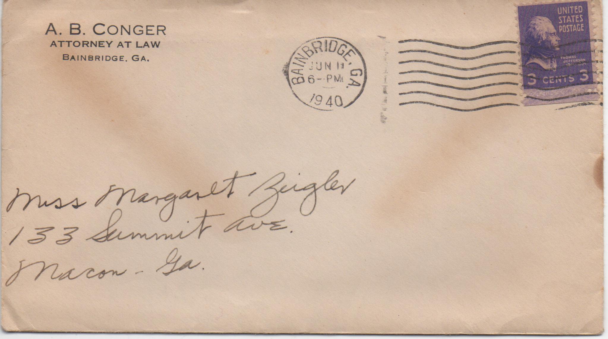 June 11, 1940: Front of envelope