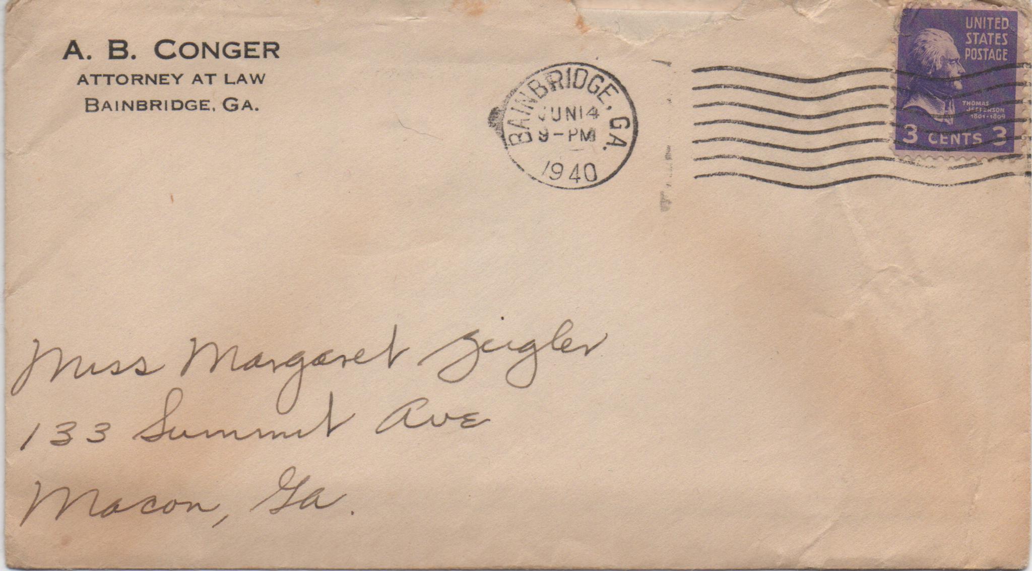 June 14, 1940: Front of envelope