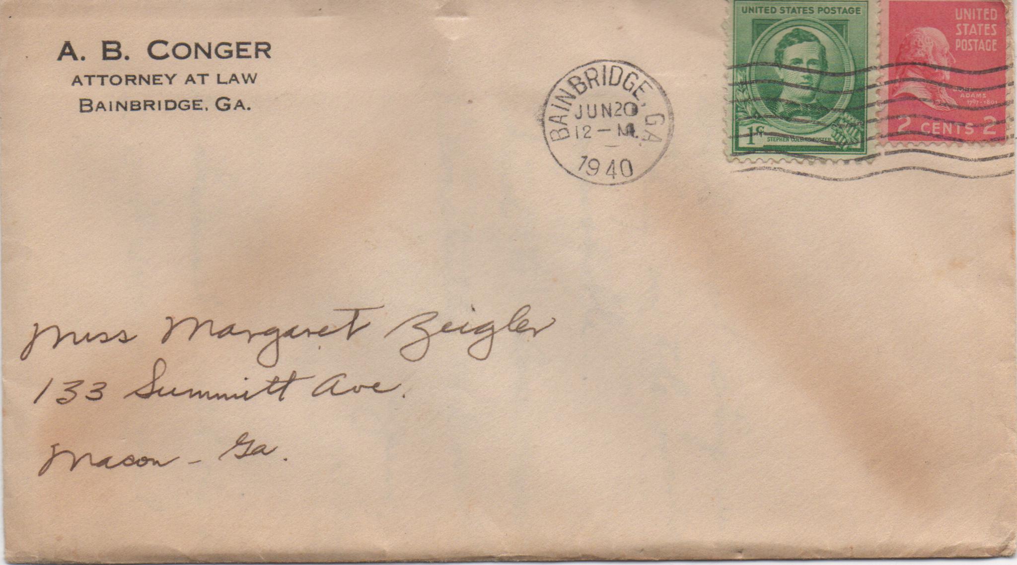 June 20, 1940: Front of envelope