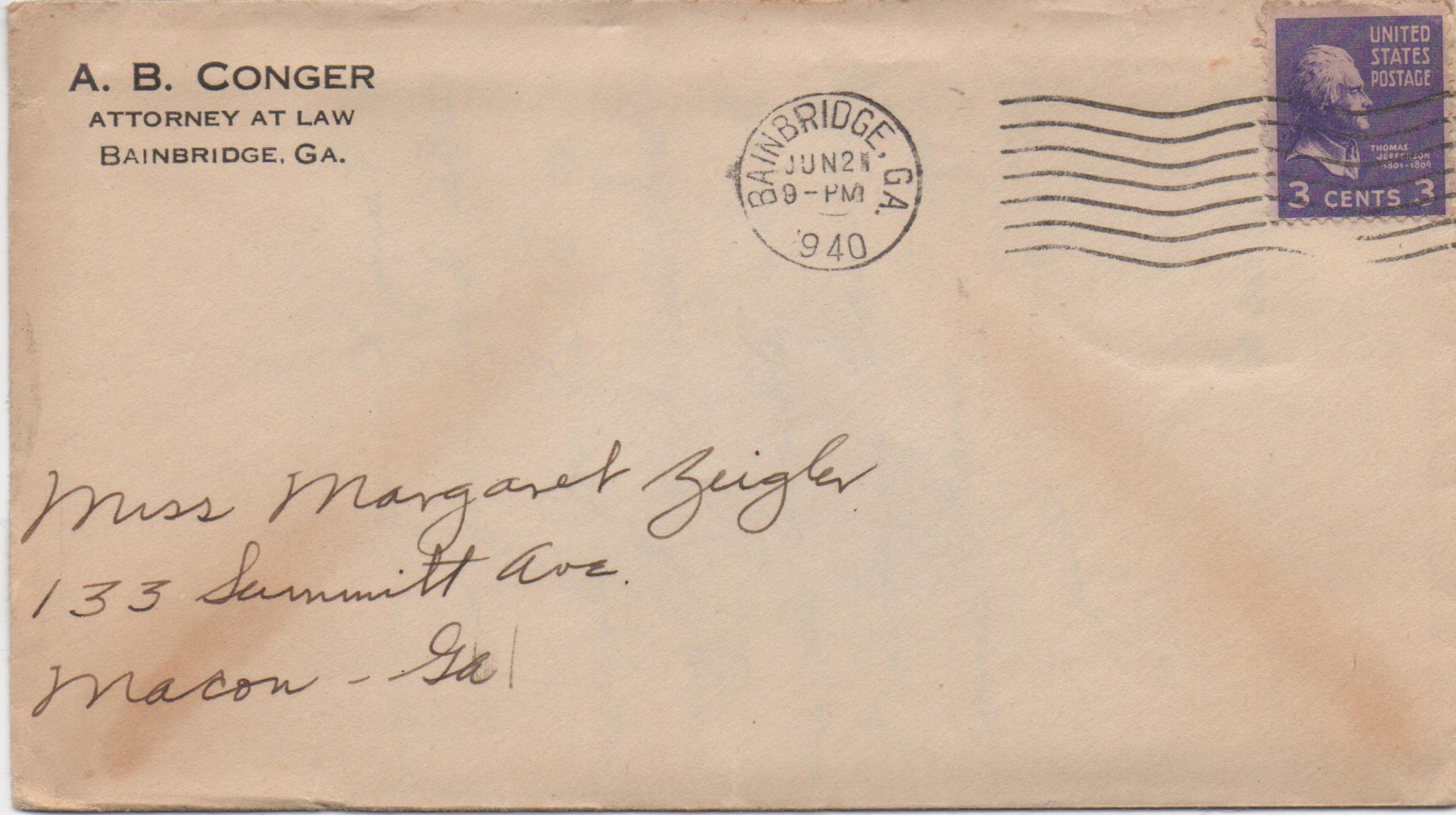 June 21, 1940: Front of envelope