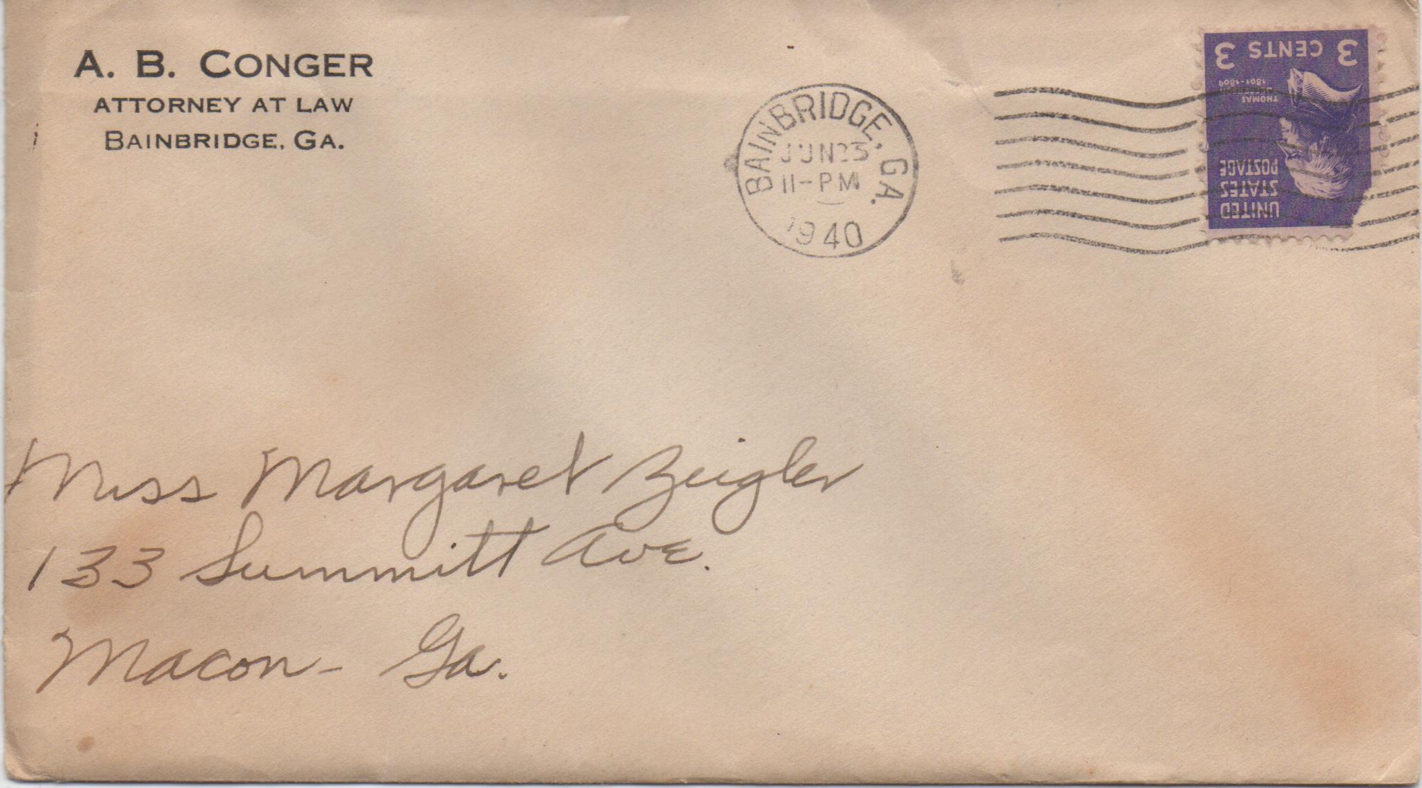 June 23, 1940: Front of envelope