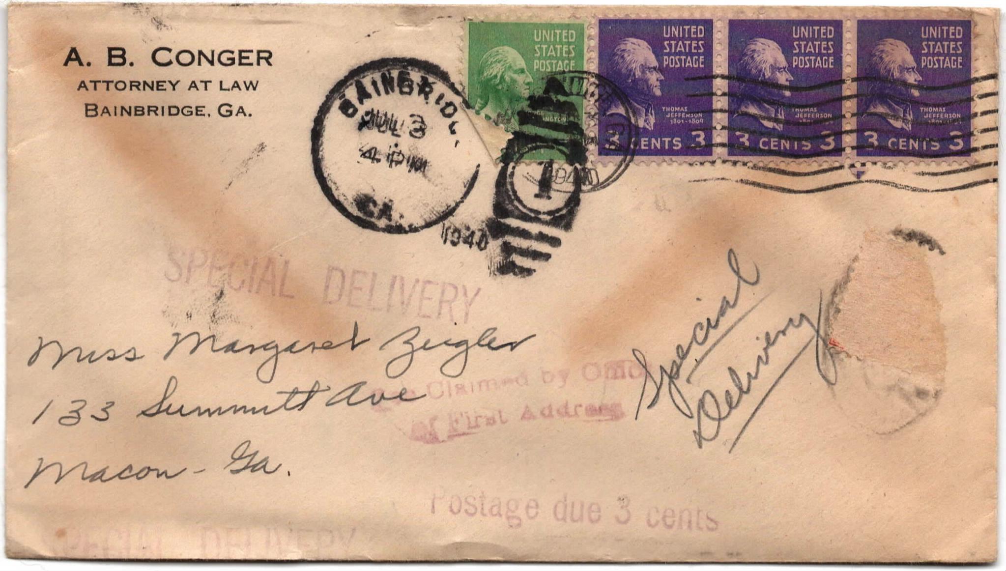 July 3, 1940: Front of envelope