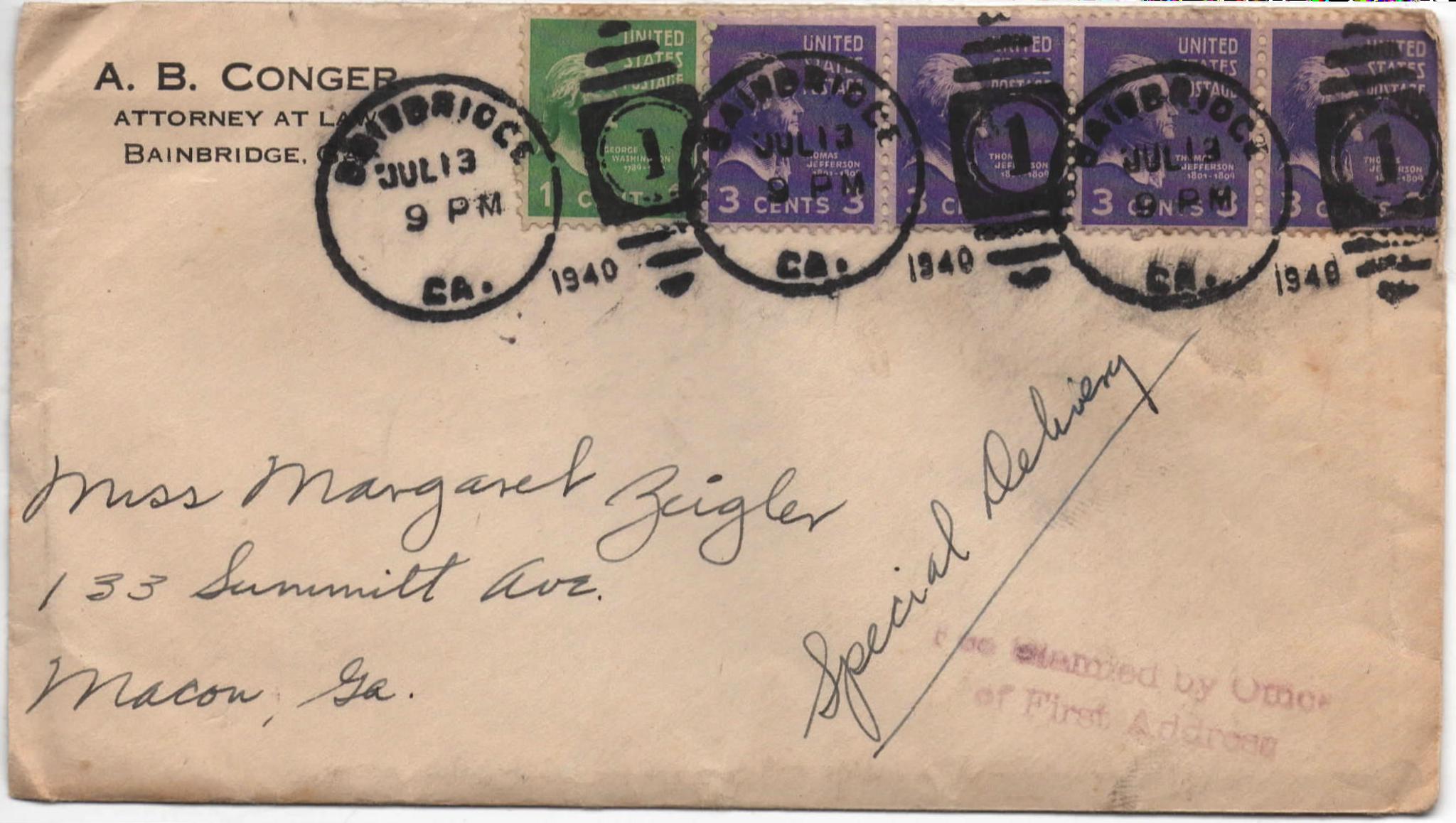 July 13, 1940: Front of envelope