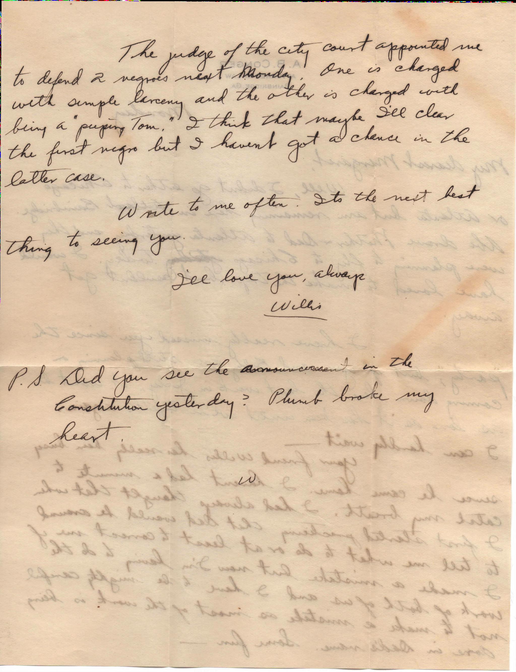 July 15, 1940: Back of letter