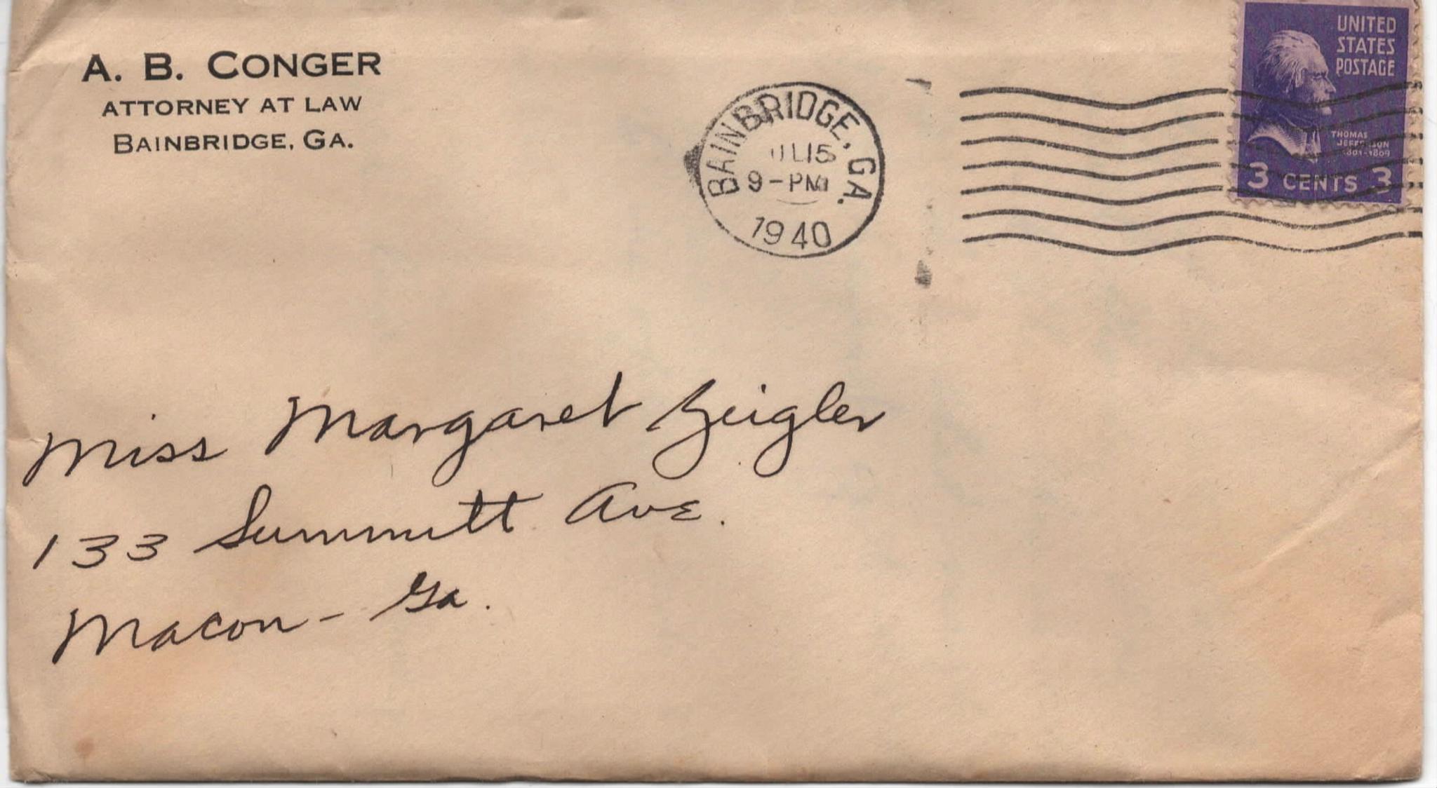 July 15, 1940: Front of envelope