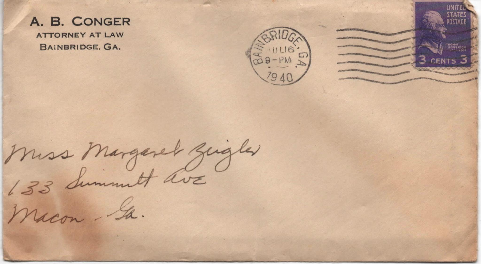 July 16, 1940: Front of envelope