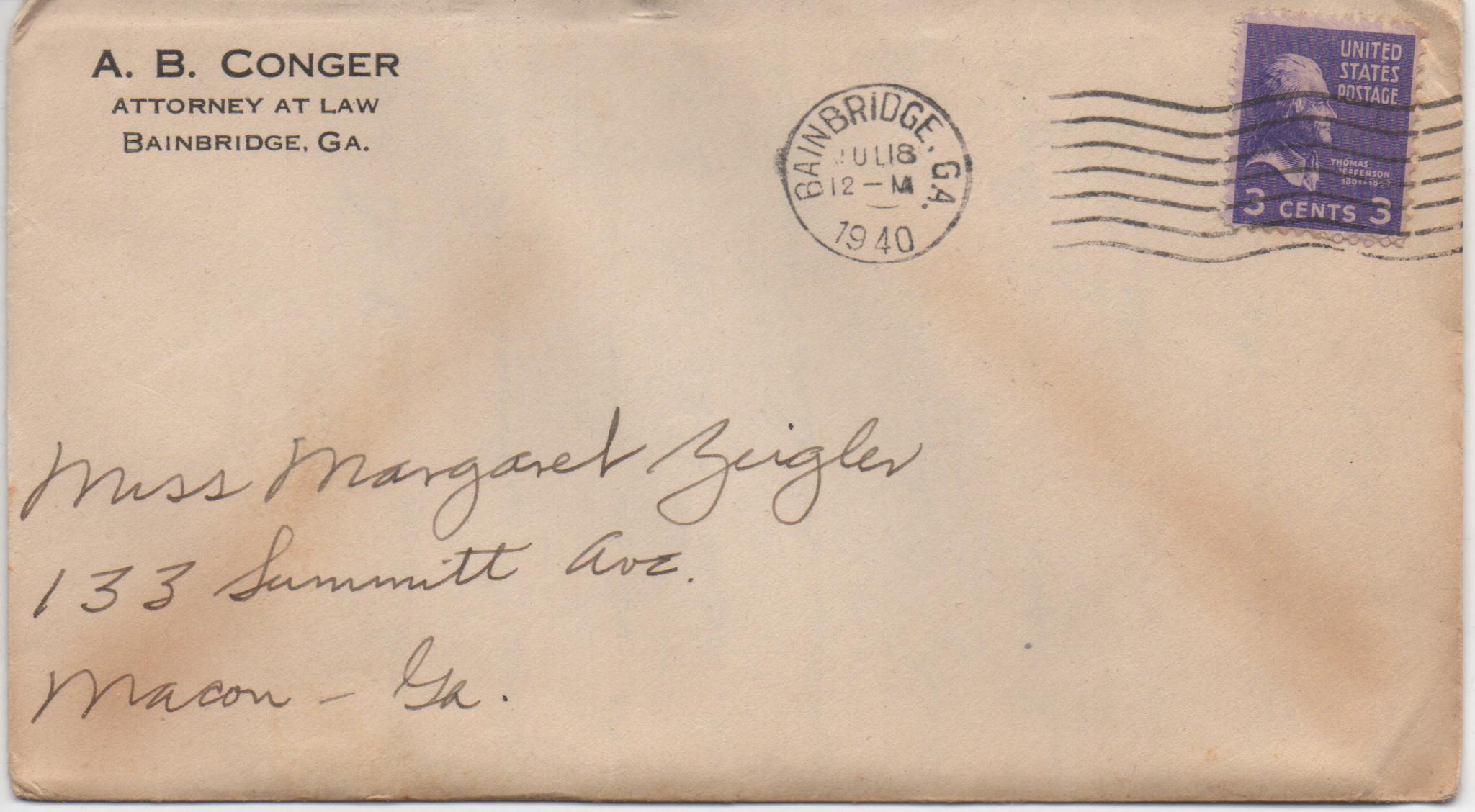 July 18, 1940: Front of envelope