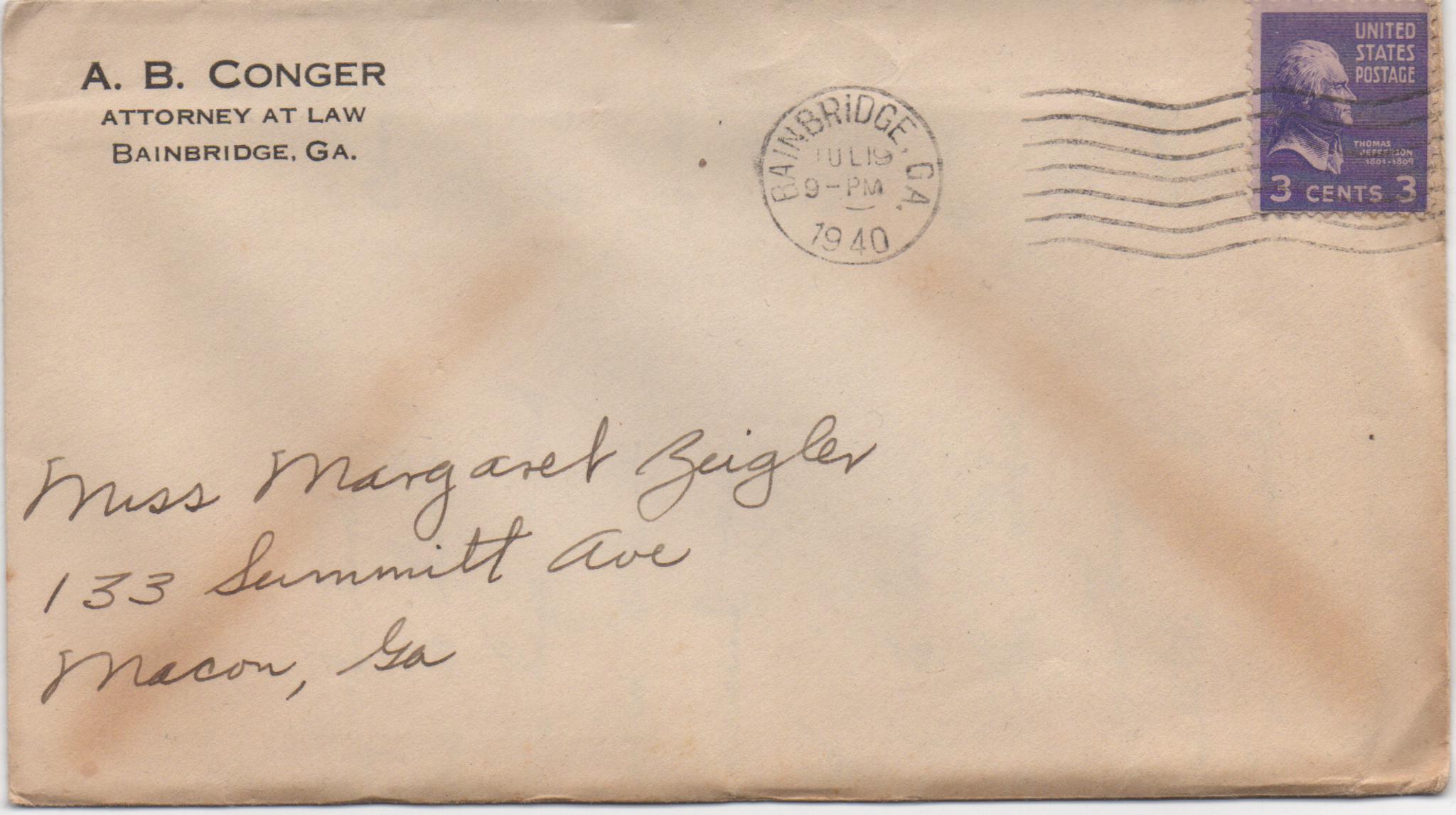 July 19, 1940: Front of envelope