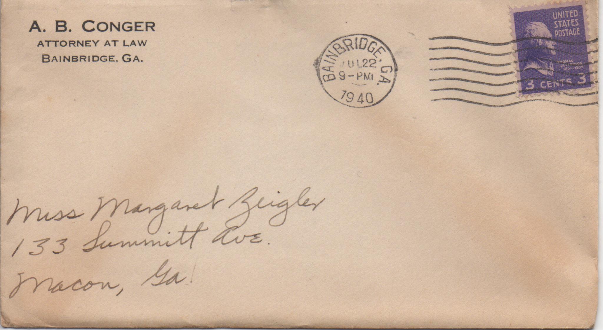 July 22, 1940: Front of envelope