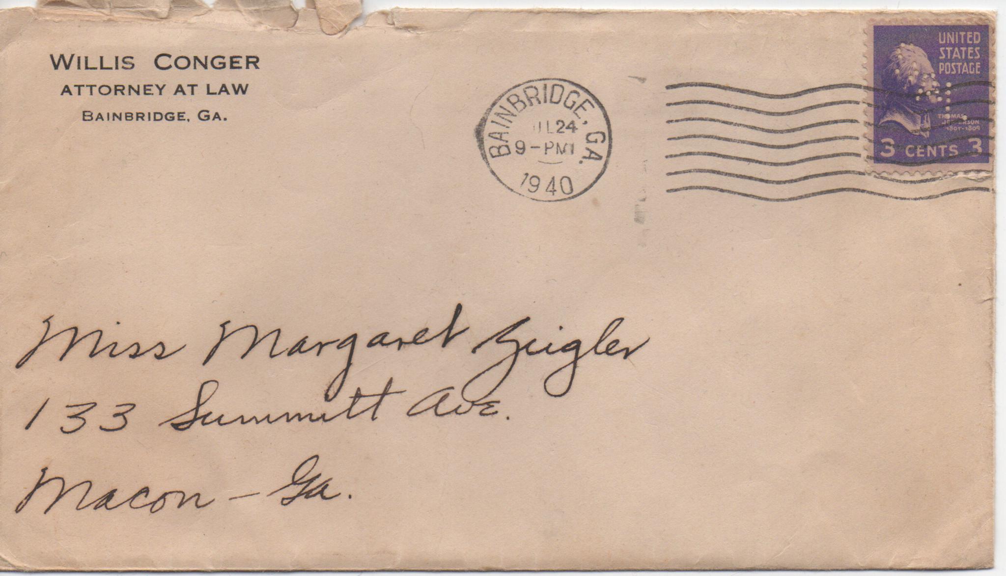 July 24, 1940: Front of envelope