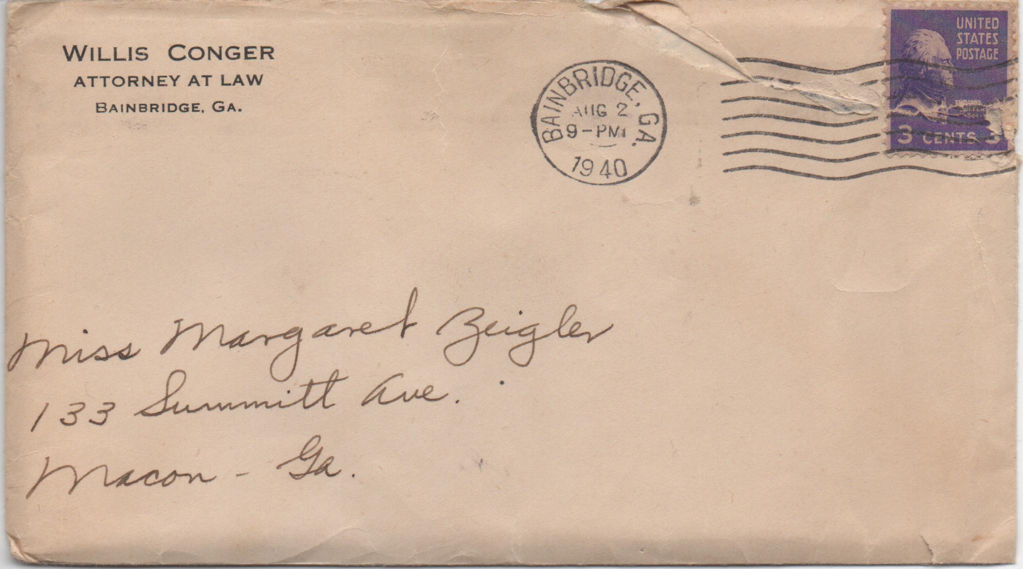 August 2, 1940: Front of envelope