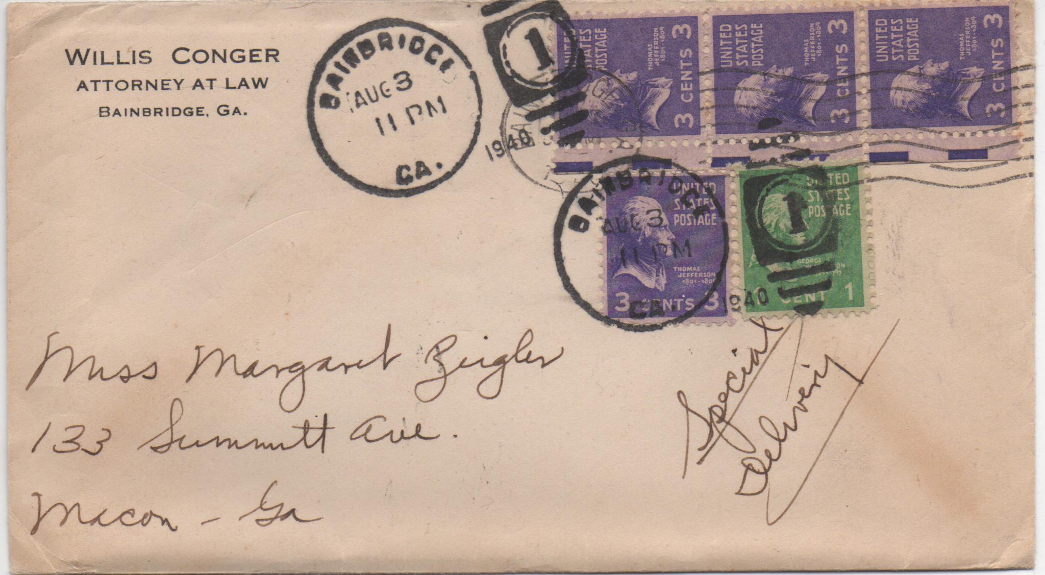 August 3, 1940: Front of envelope