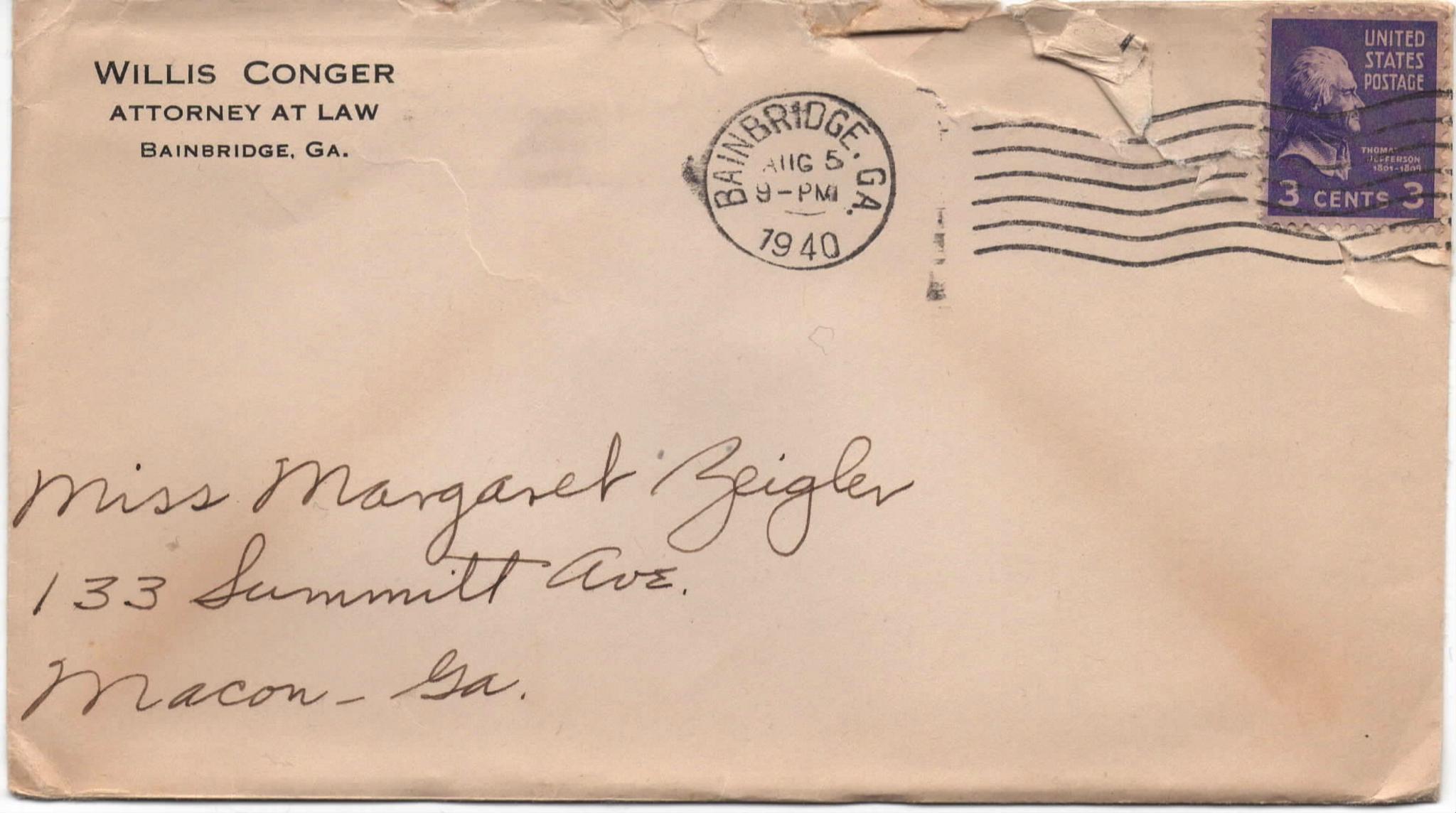 August 5, 1940: Front of envelope