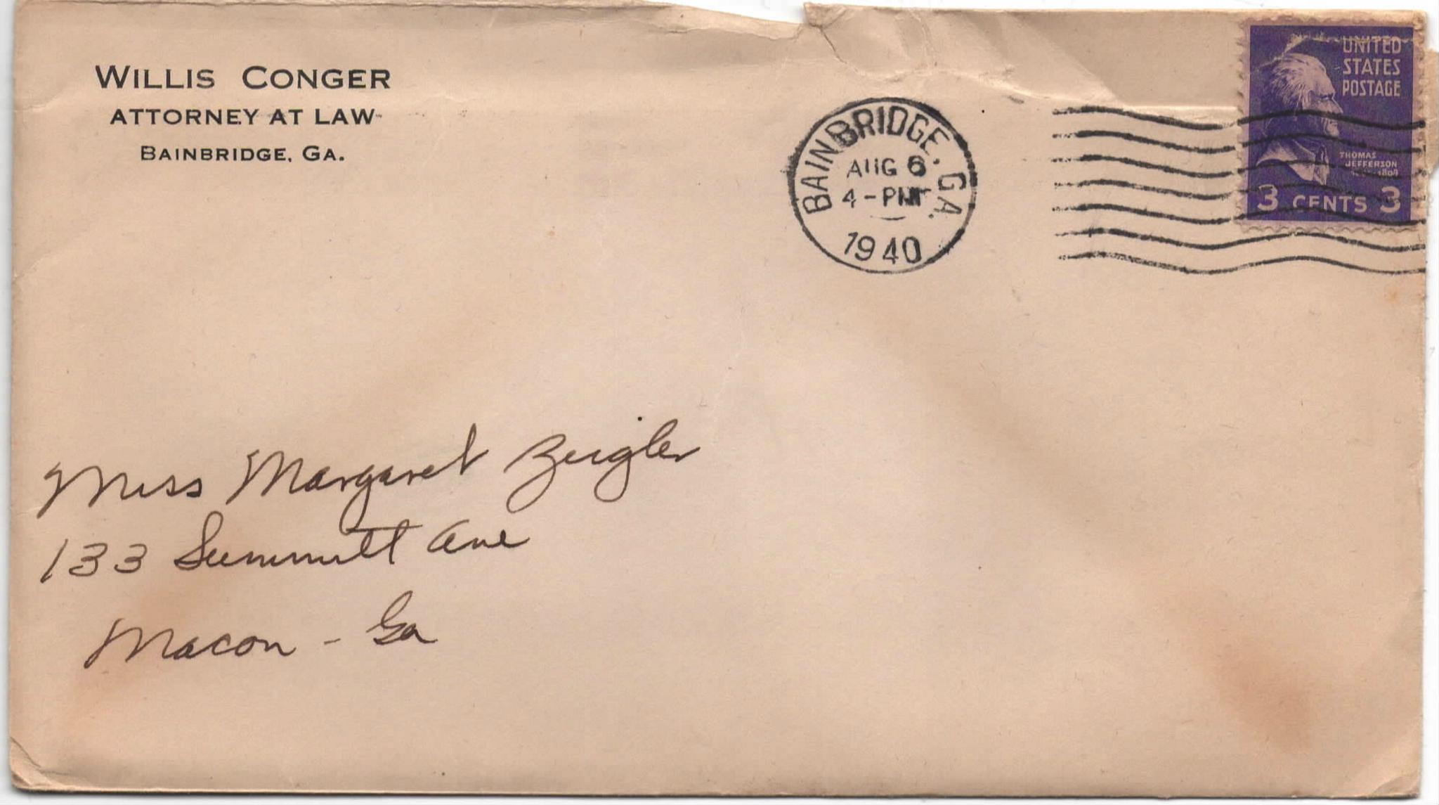 August 6, 1940: Front of envelope