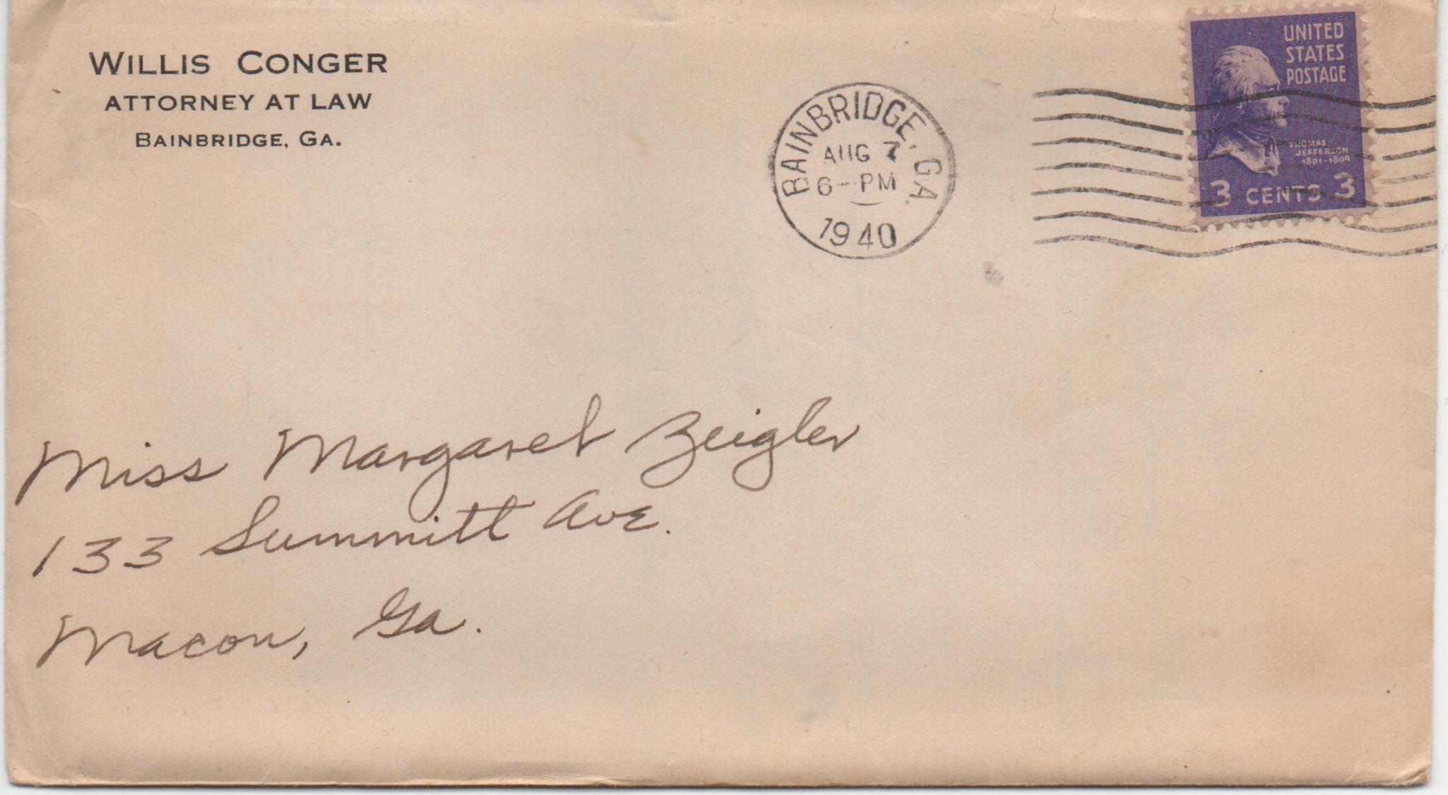 August 7, 1940: Front of envelope