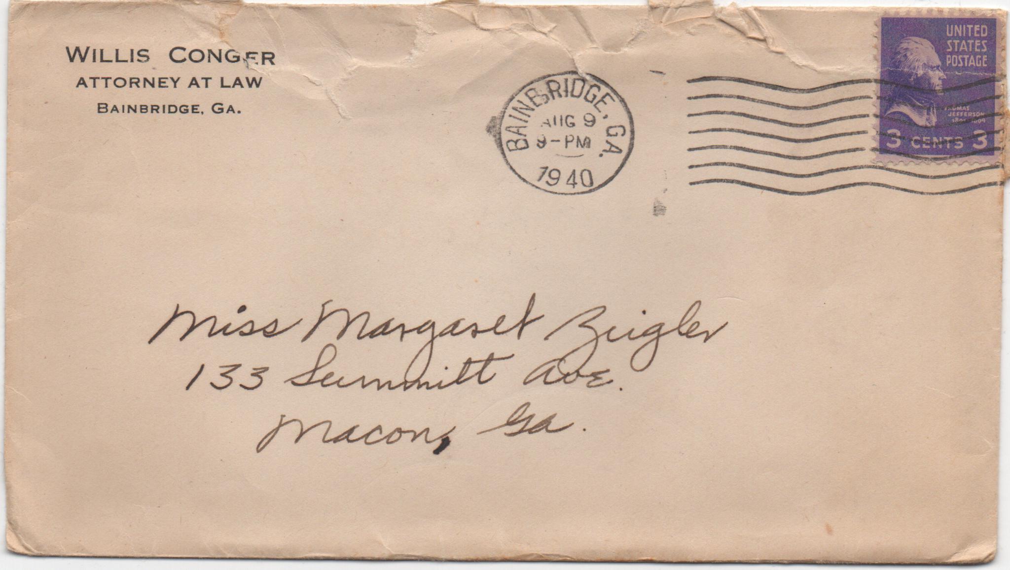 August 9, 1940: Front of envelope