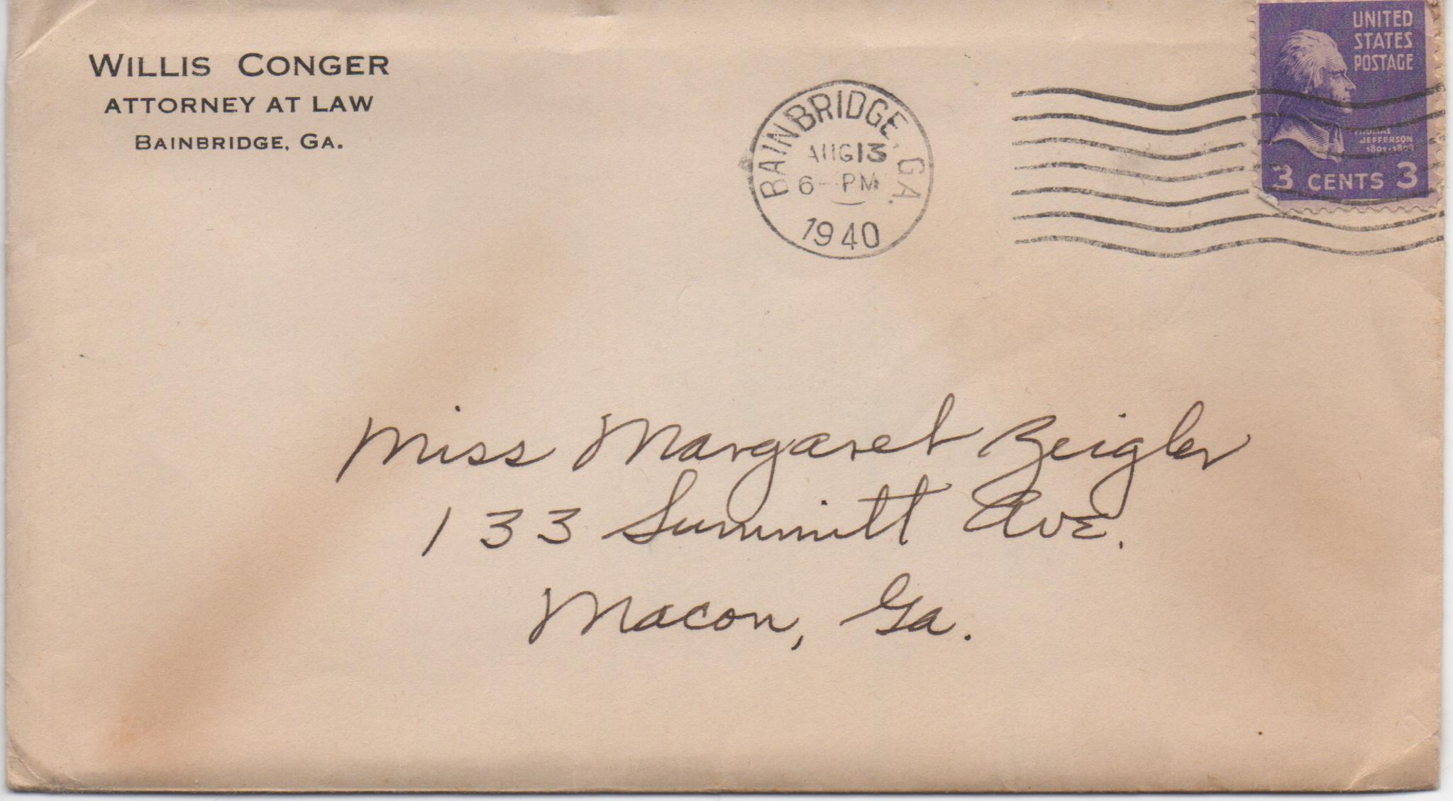 August 13, 1940: Front of envelope