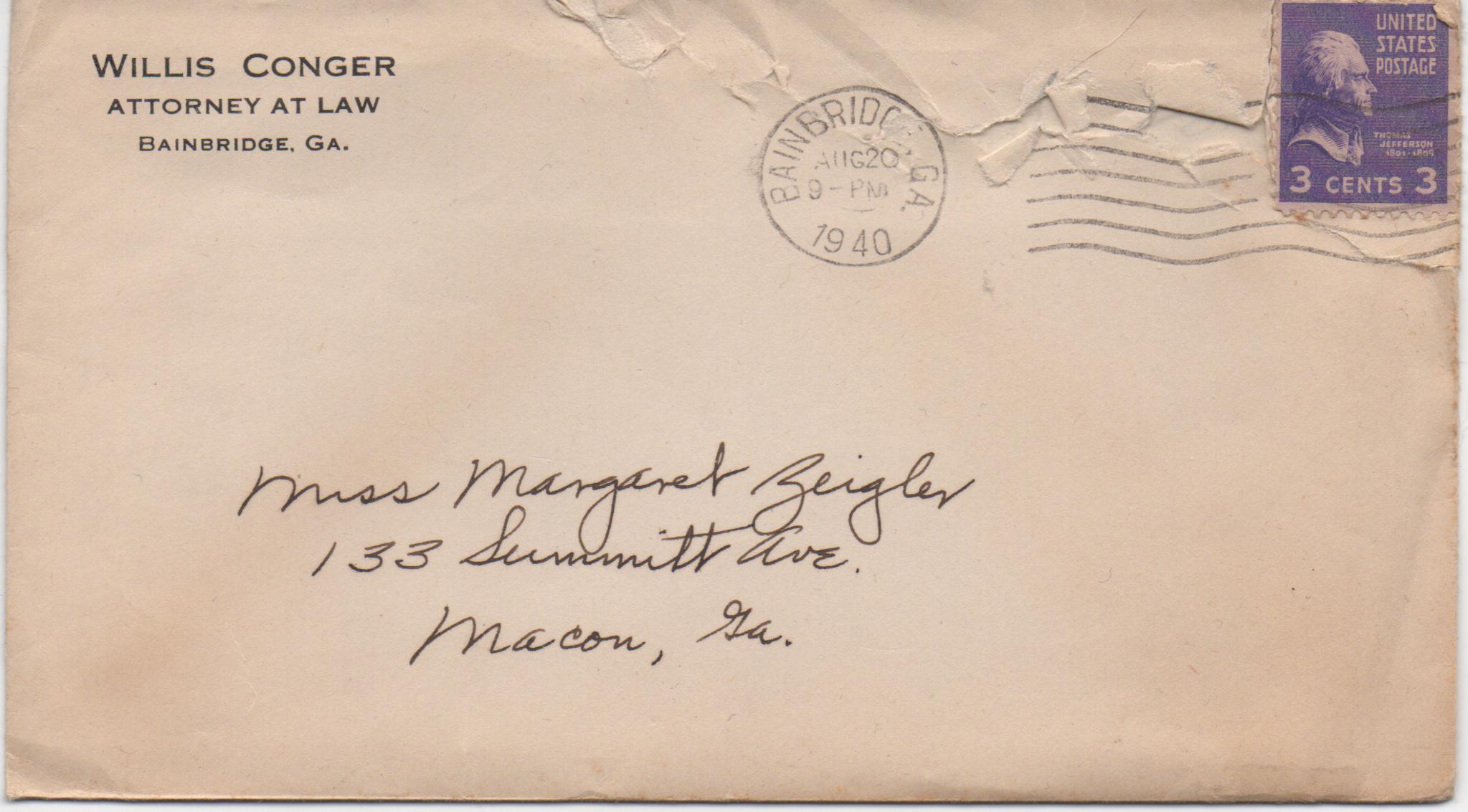 August 20, 1940: Front of envelope