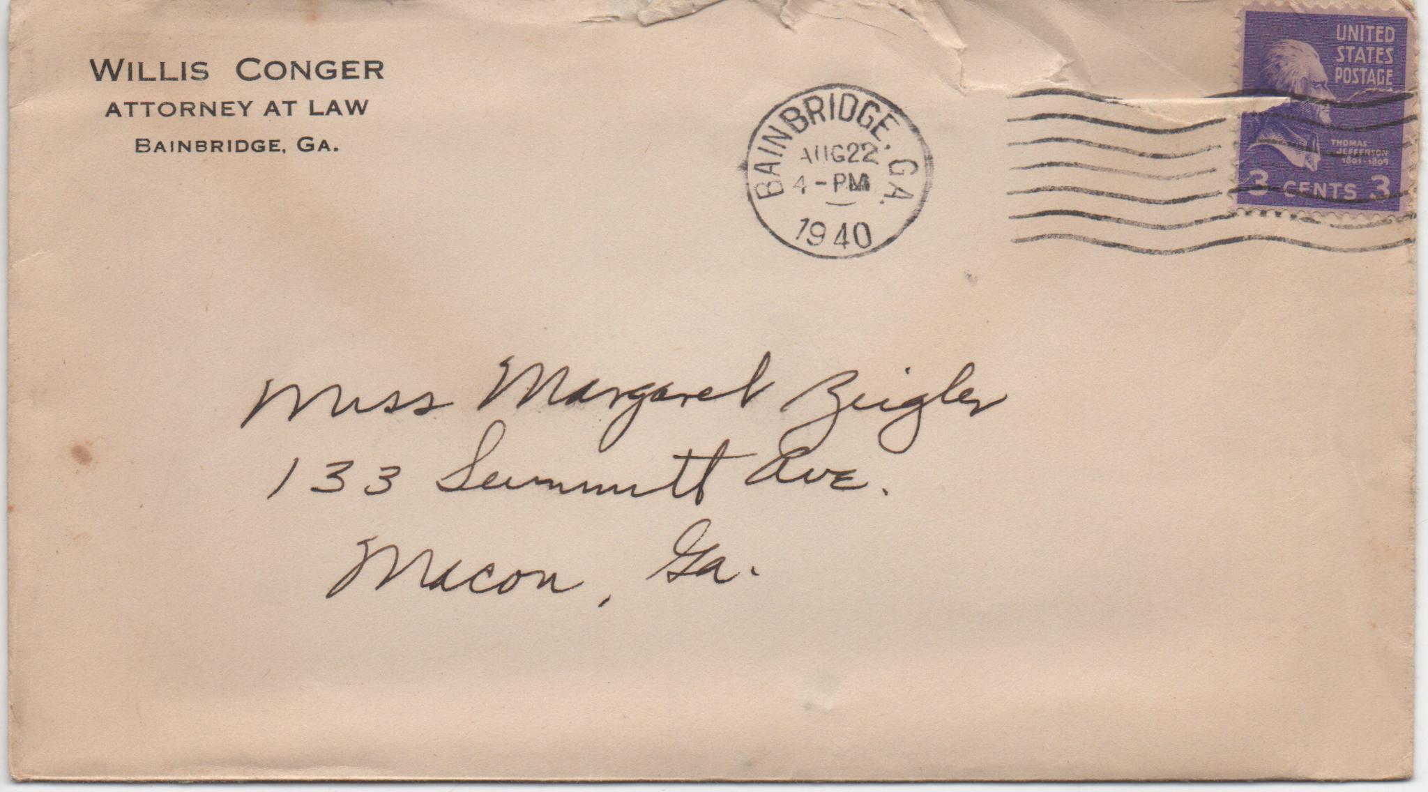 August 22, 1940: Front of envelope