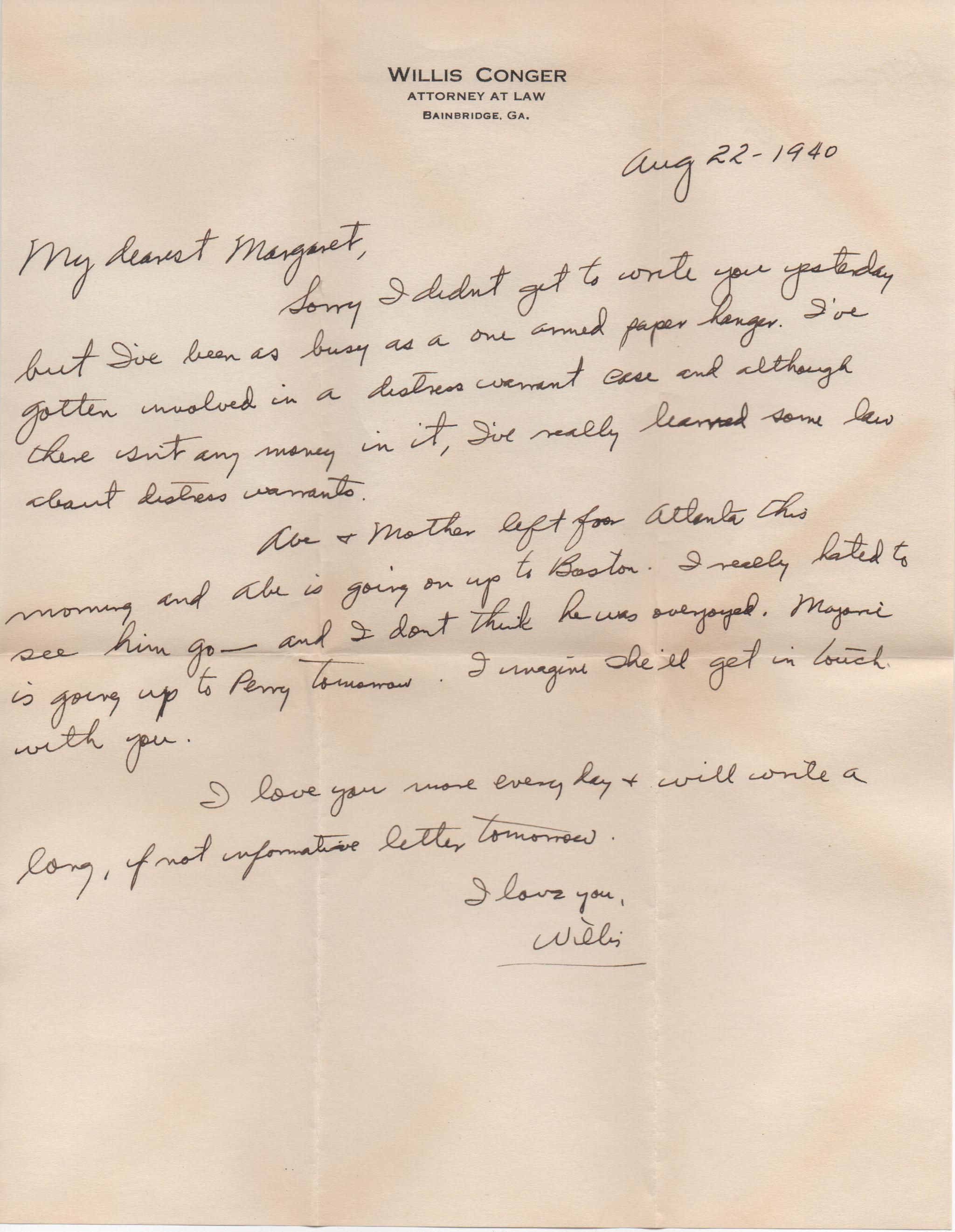 August 22, 1940: Front of letter