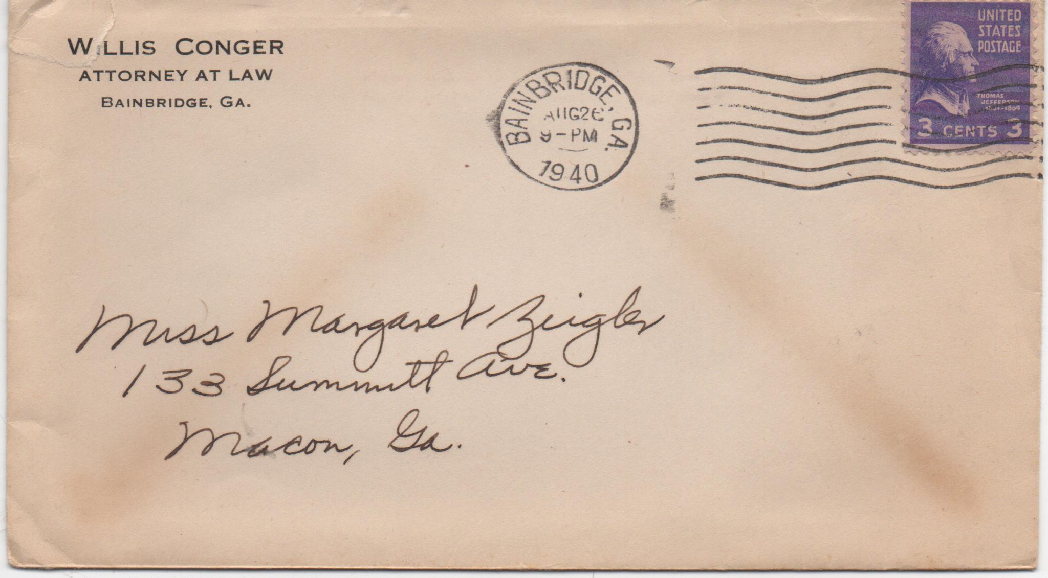 August 26, 1940: Front of envelope