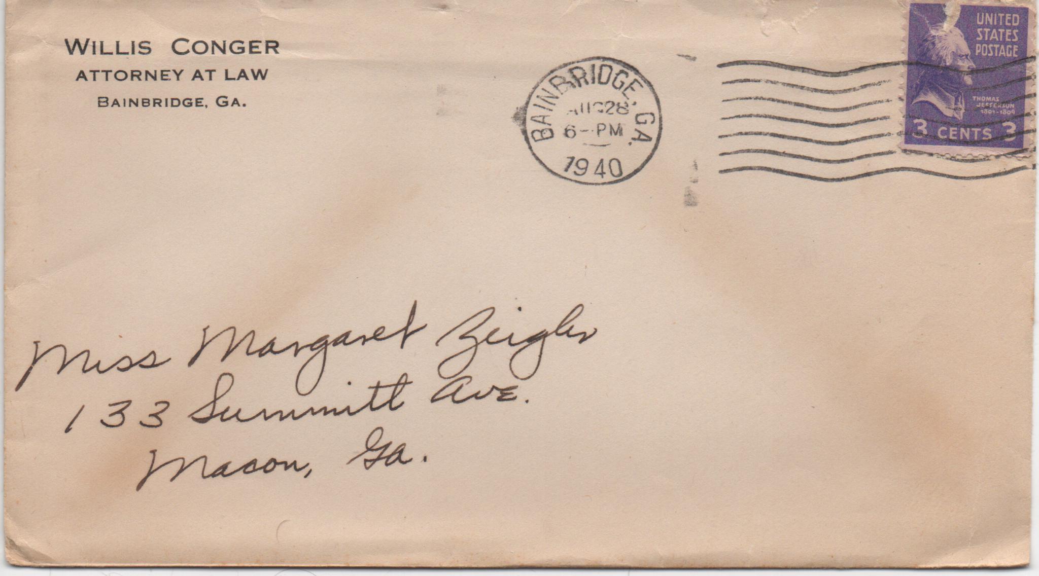 August 28, 1940: Front of envelope