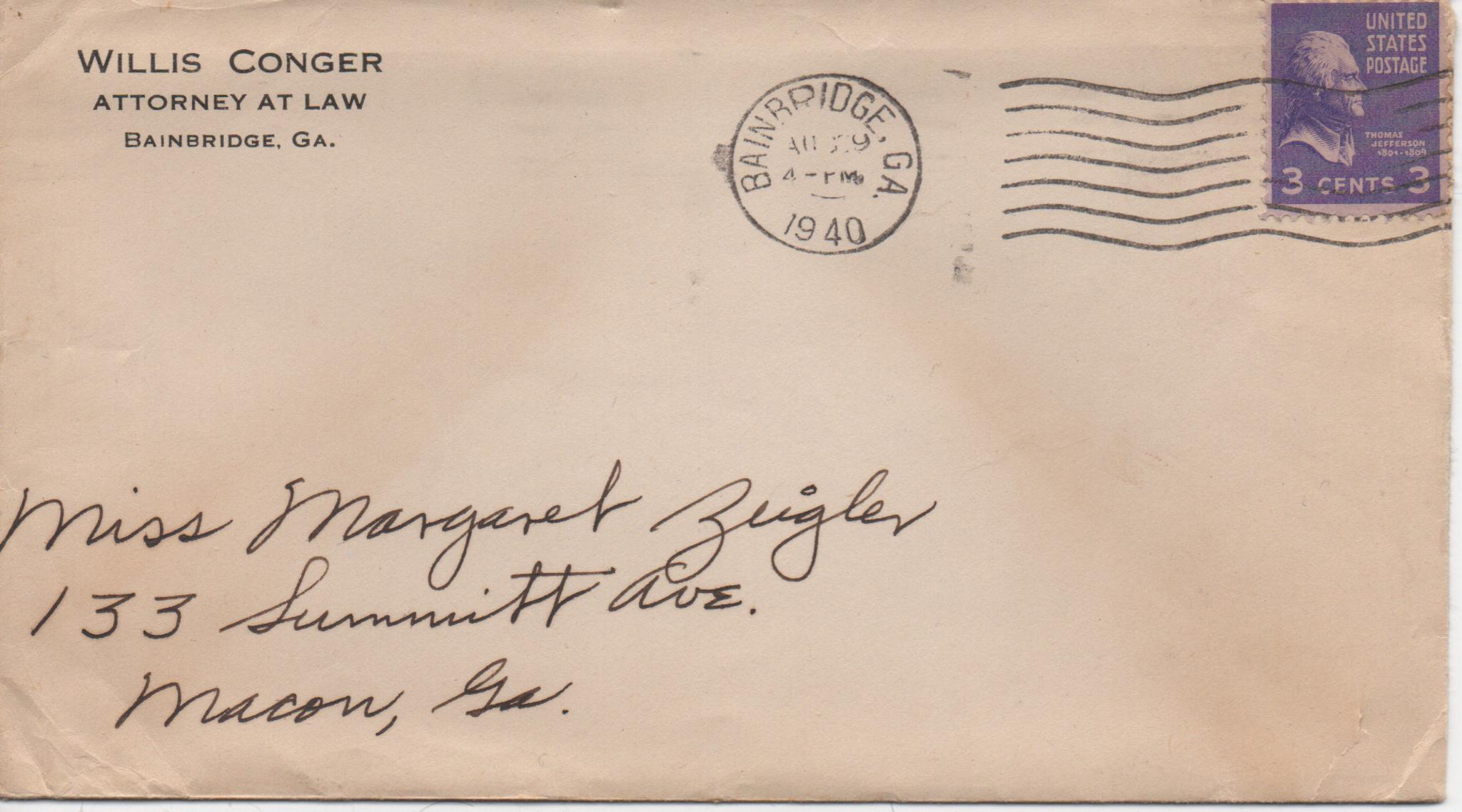 August 29, 1940: Front of envelope