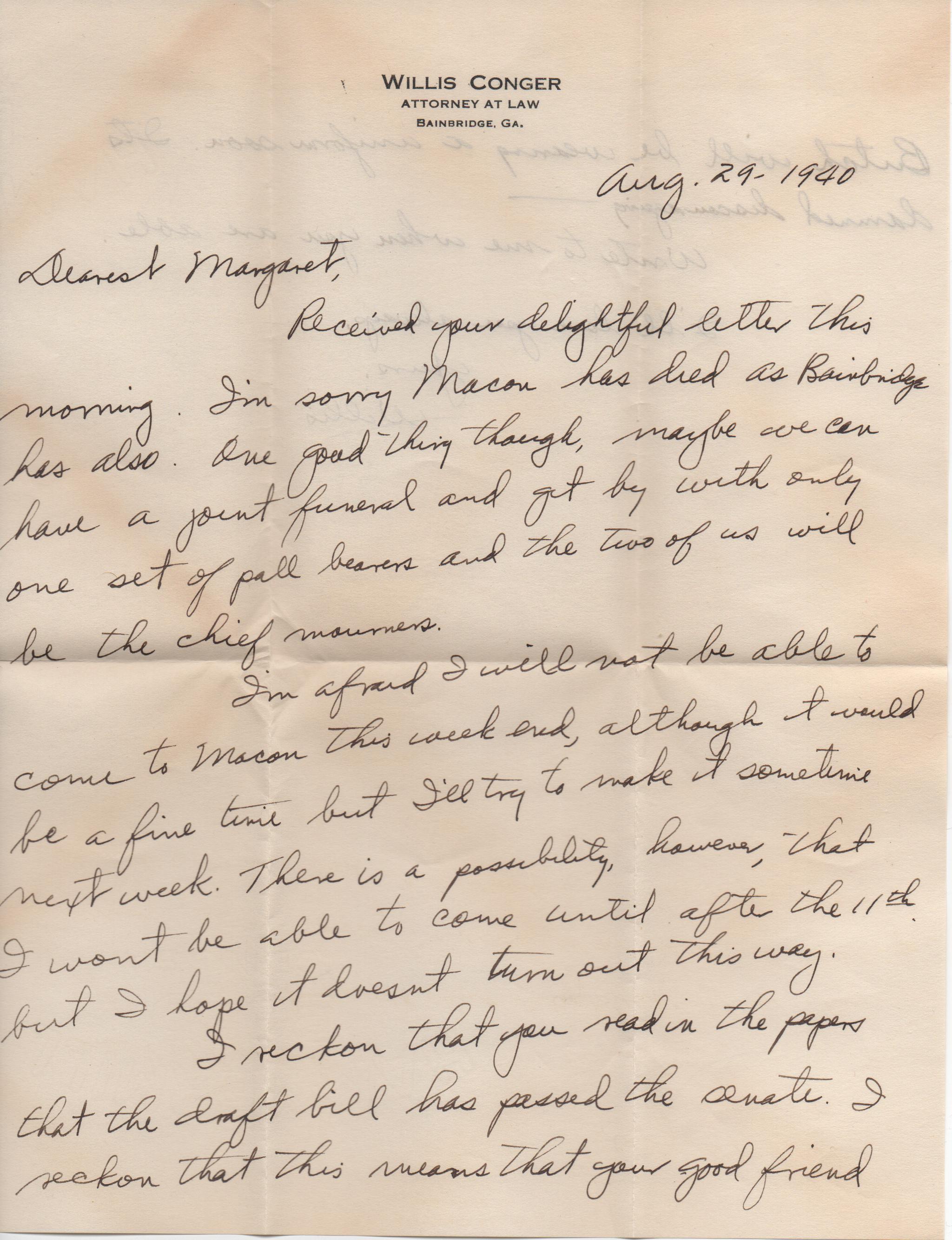 August 29, 1940: Front of letter