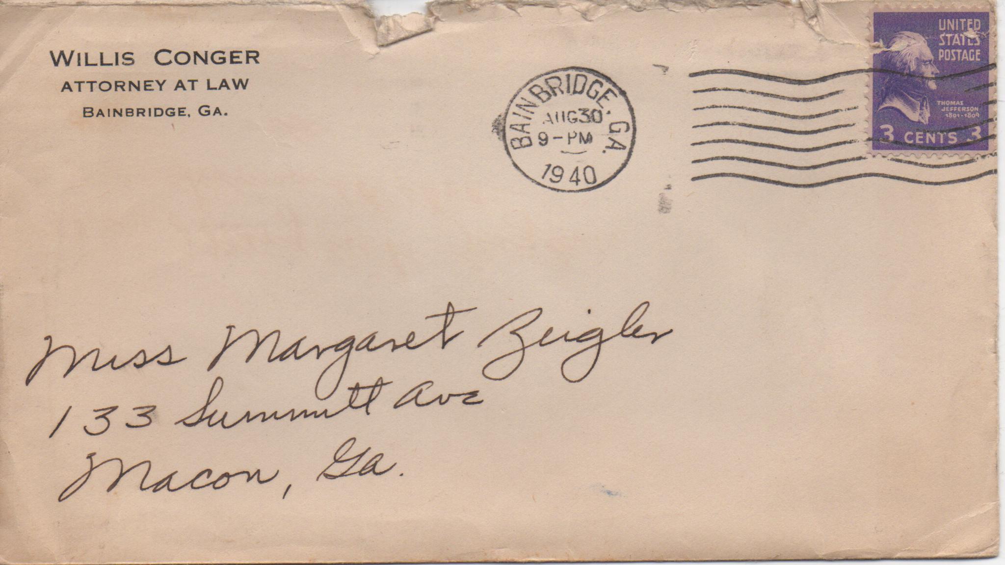 August 30, 1940: Front of envelope