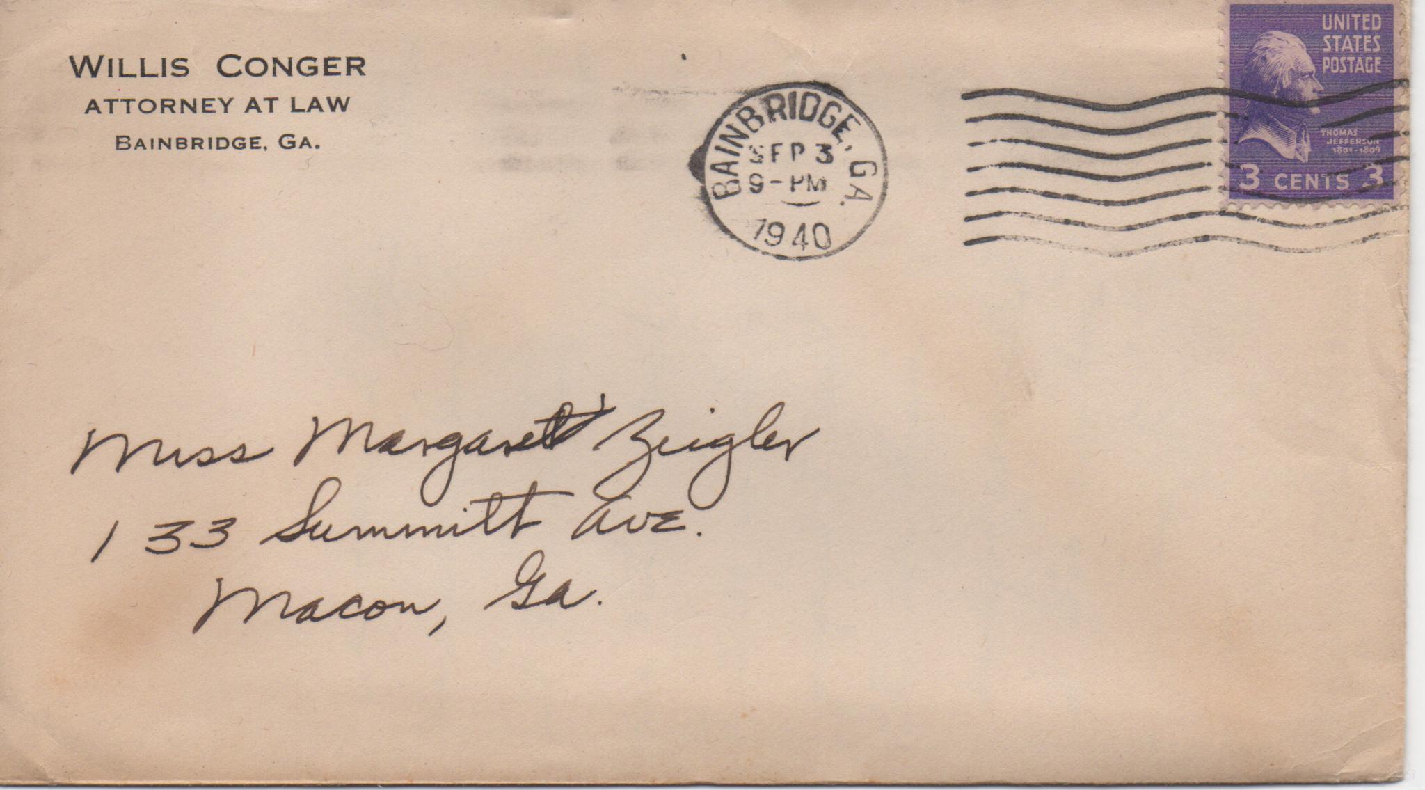 September 3, 1940: Front of envelope