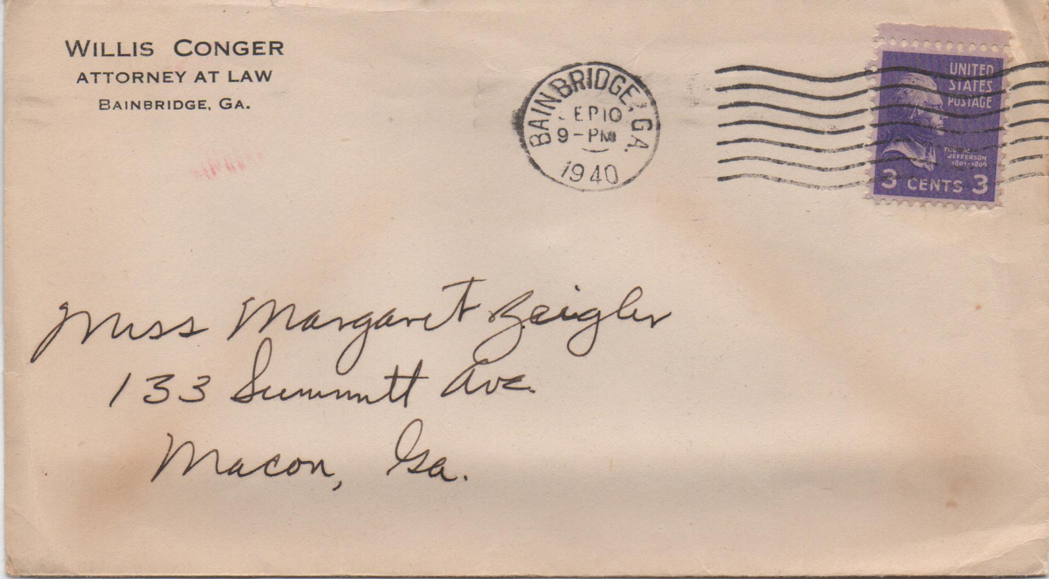 September 10, 1940: Front of envelope