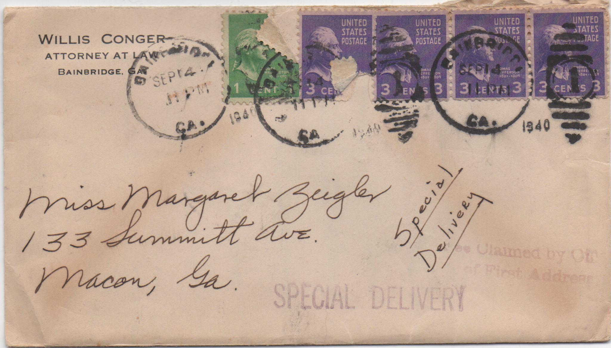 September 14, 1940: Front of envelope