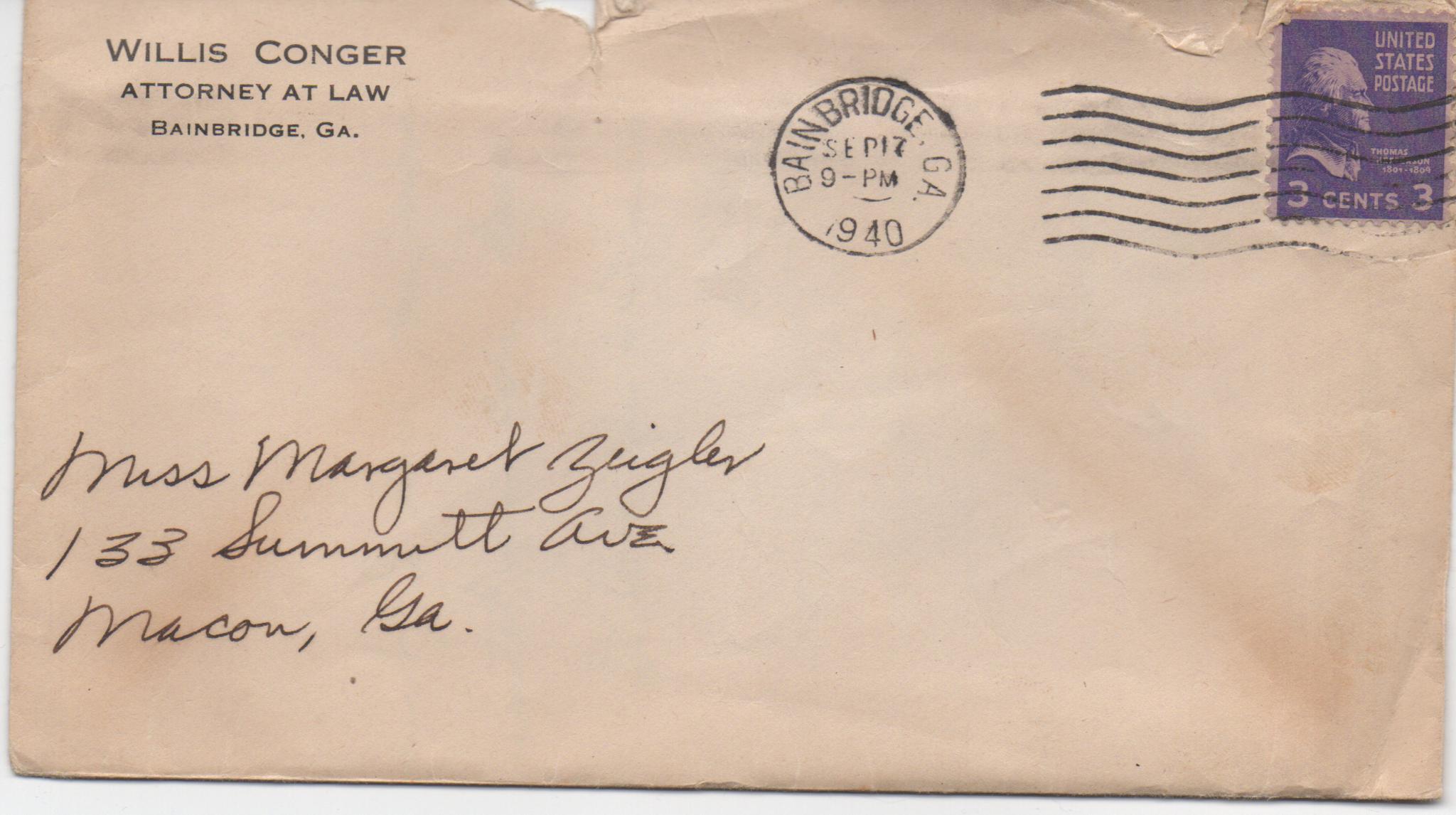 September 17, 1940: Front of envelope