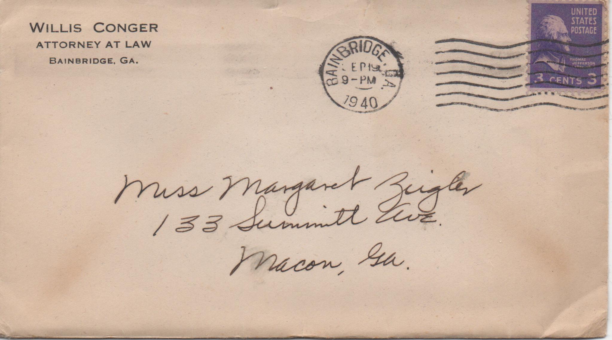 September 19, 1940: Front of envelope