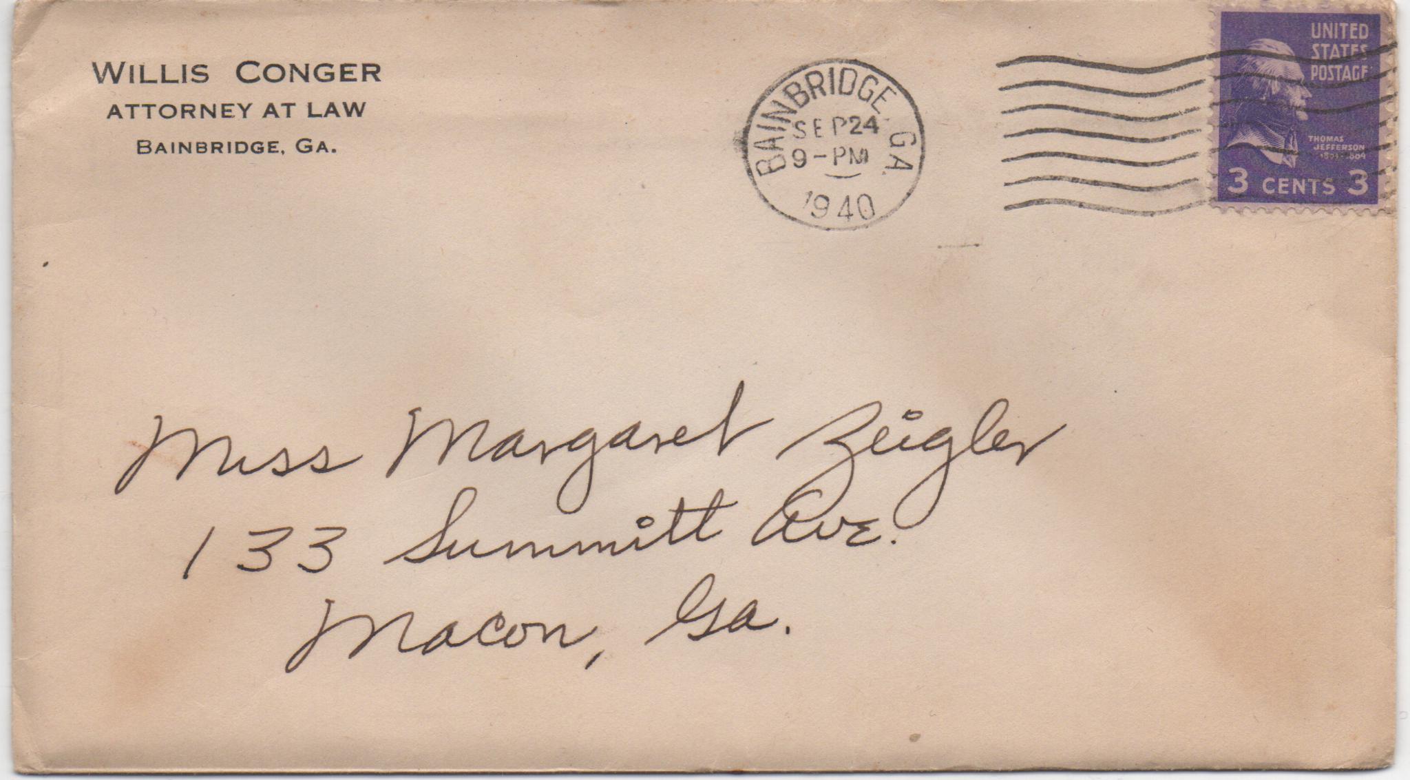 September 24, 1940: Front of envelope