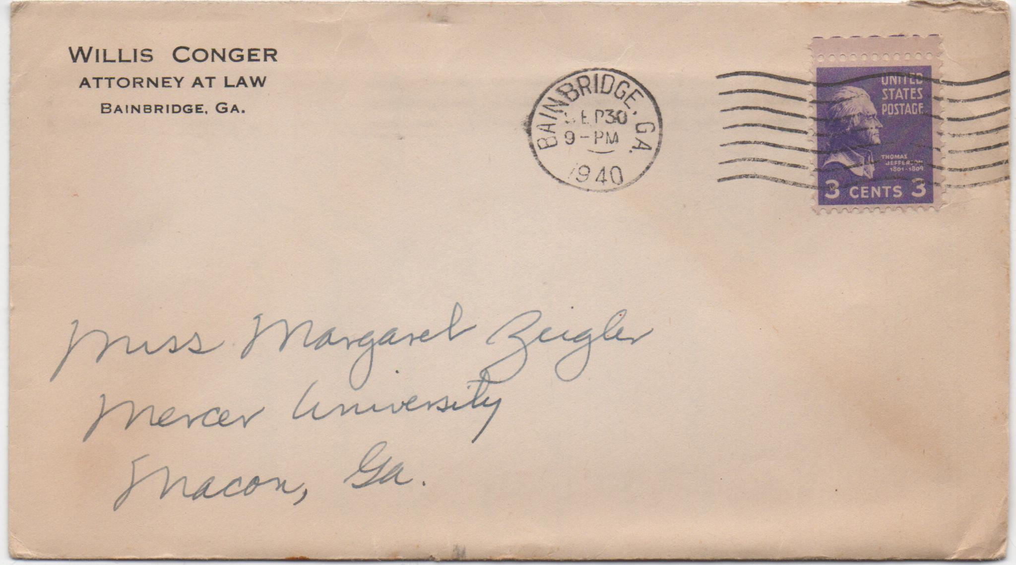 September 30, 1940: Front of envelope