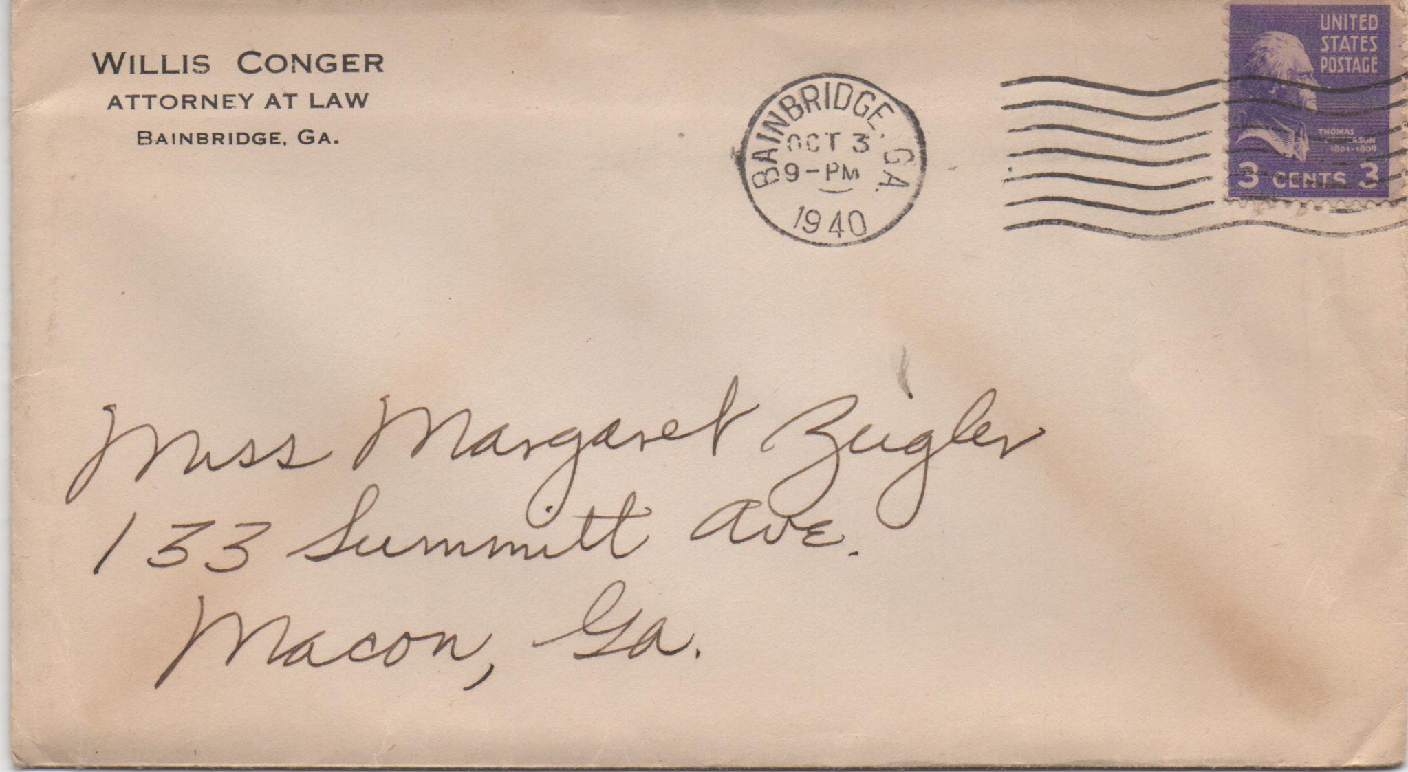 October 3, 1940: Front of envelope