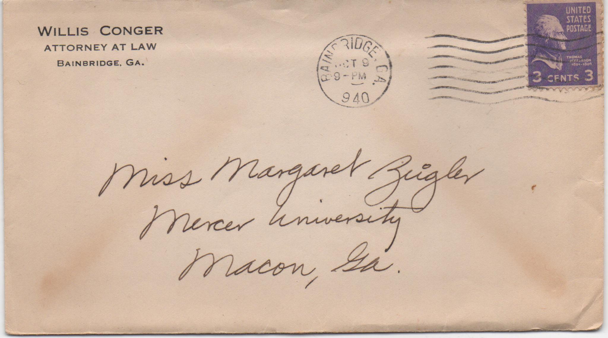 October 9, 1940: Front of envelope