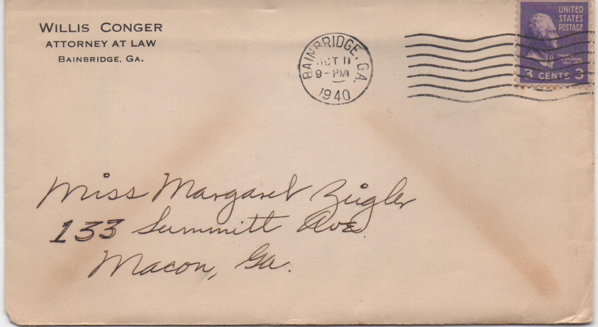 October 11, 1940: Front of envelope