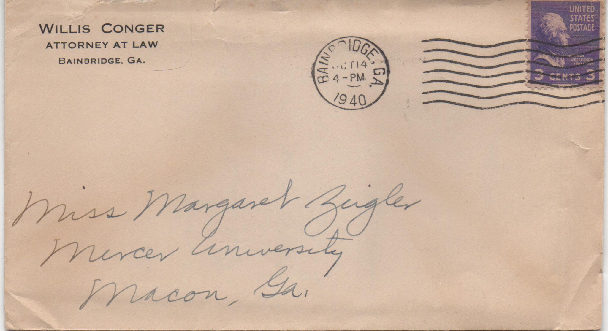 October 14, 1940: Front of envelope