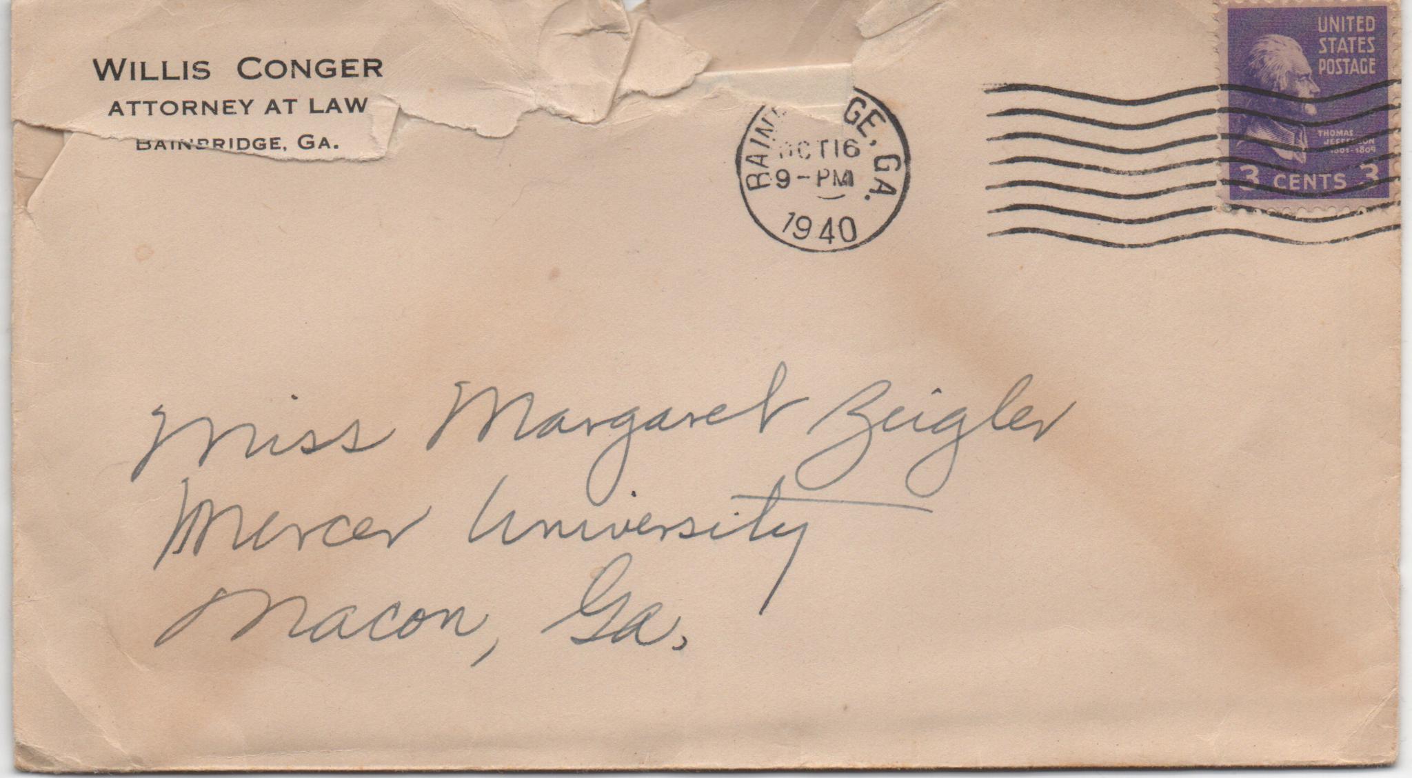 October 16, 1940: Front of envelope