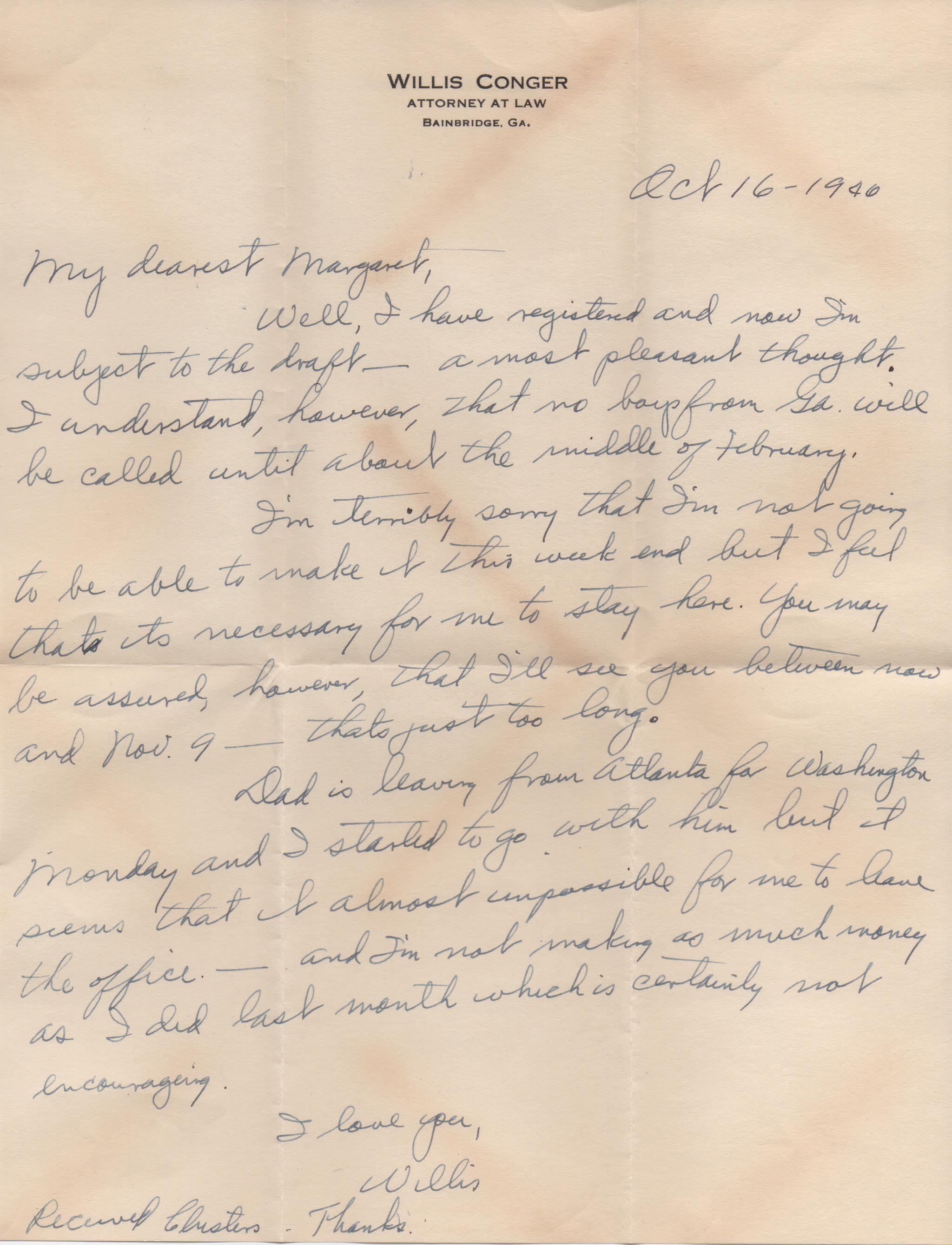 October 16, 1940: Front of letter