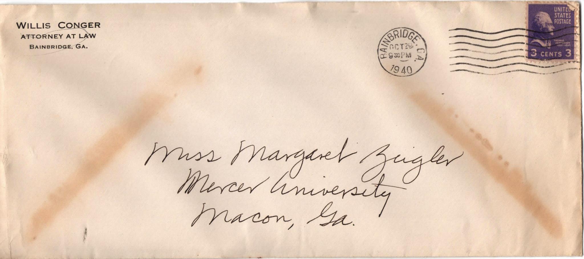 October 29, 1940: Front of envelope