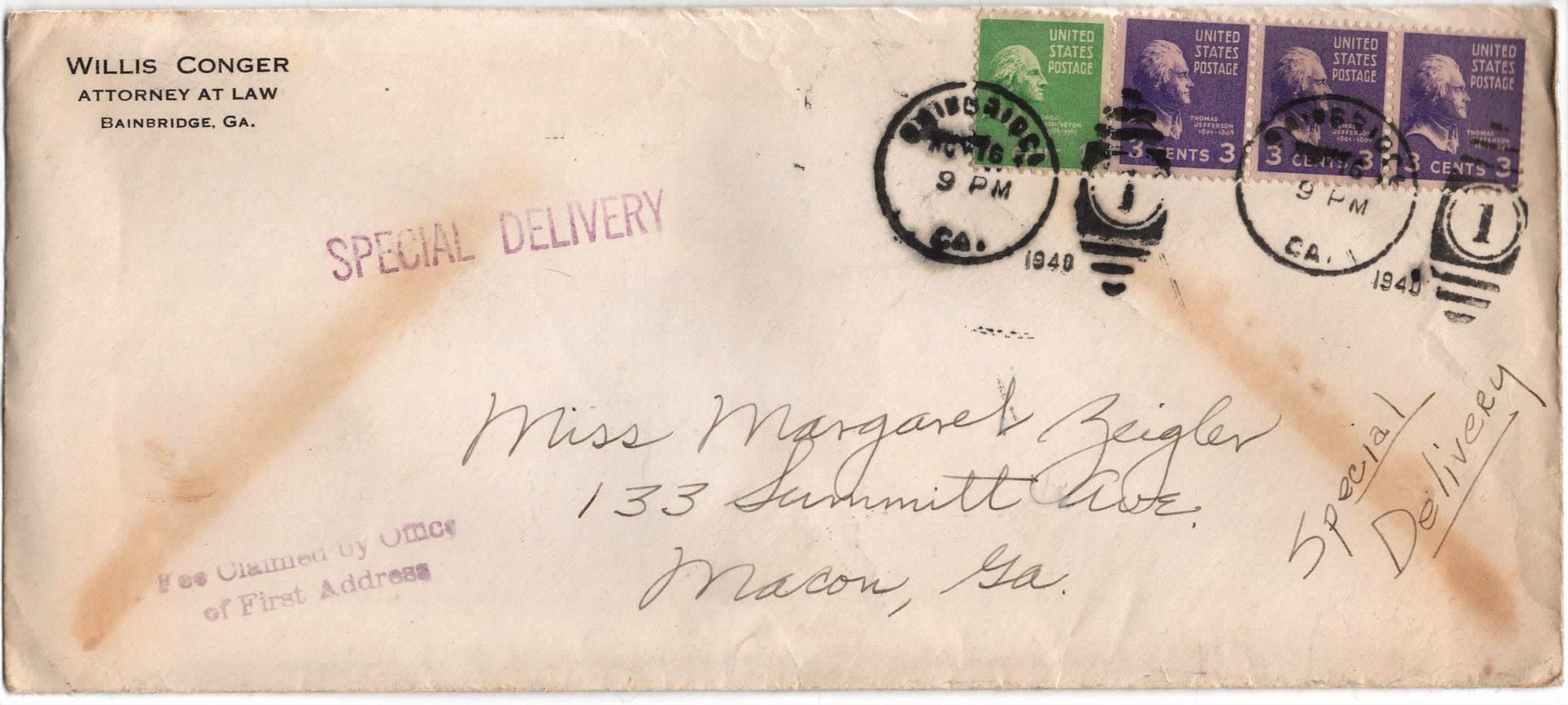 November 16, 1940: Front of envelope