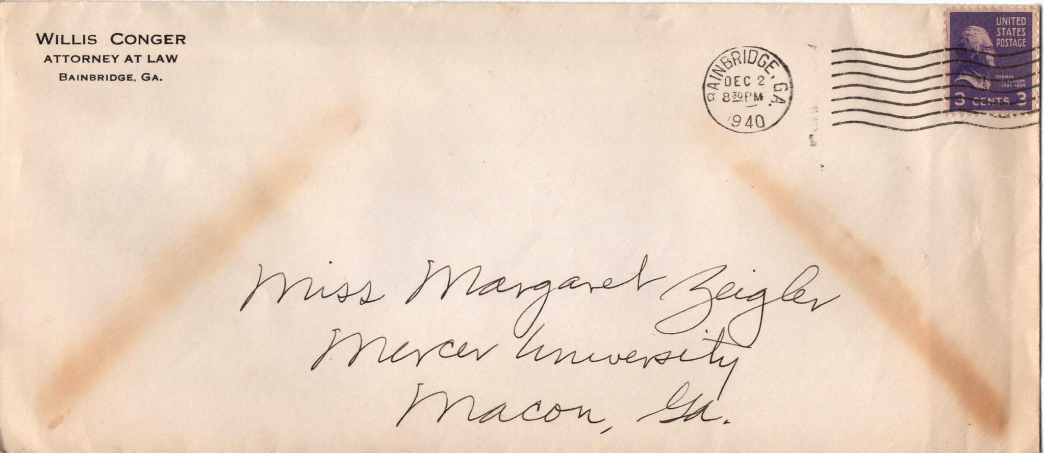 December 2, 1940: Front of envelope