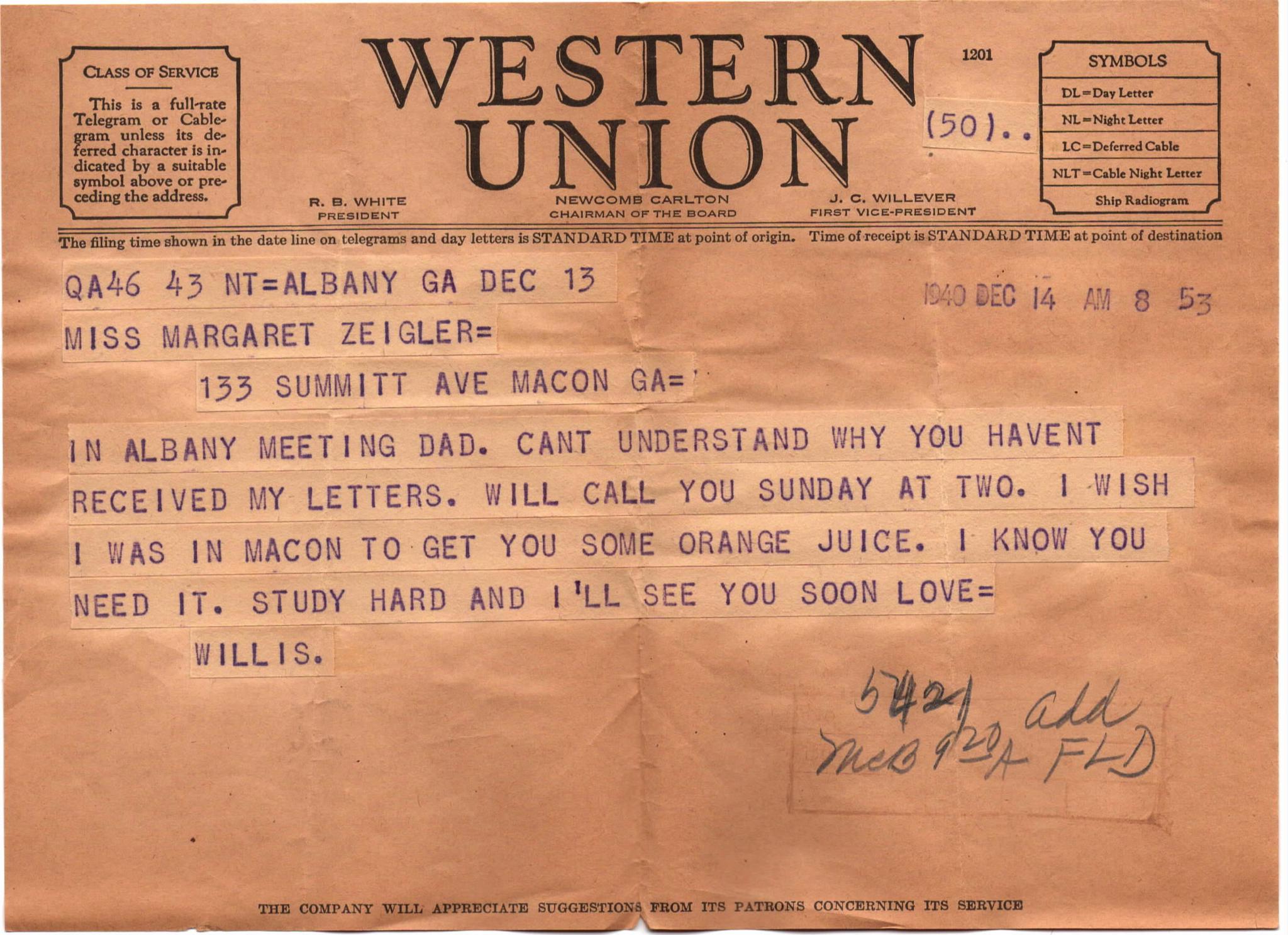 December 14, 1940: Front of letter