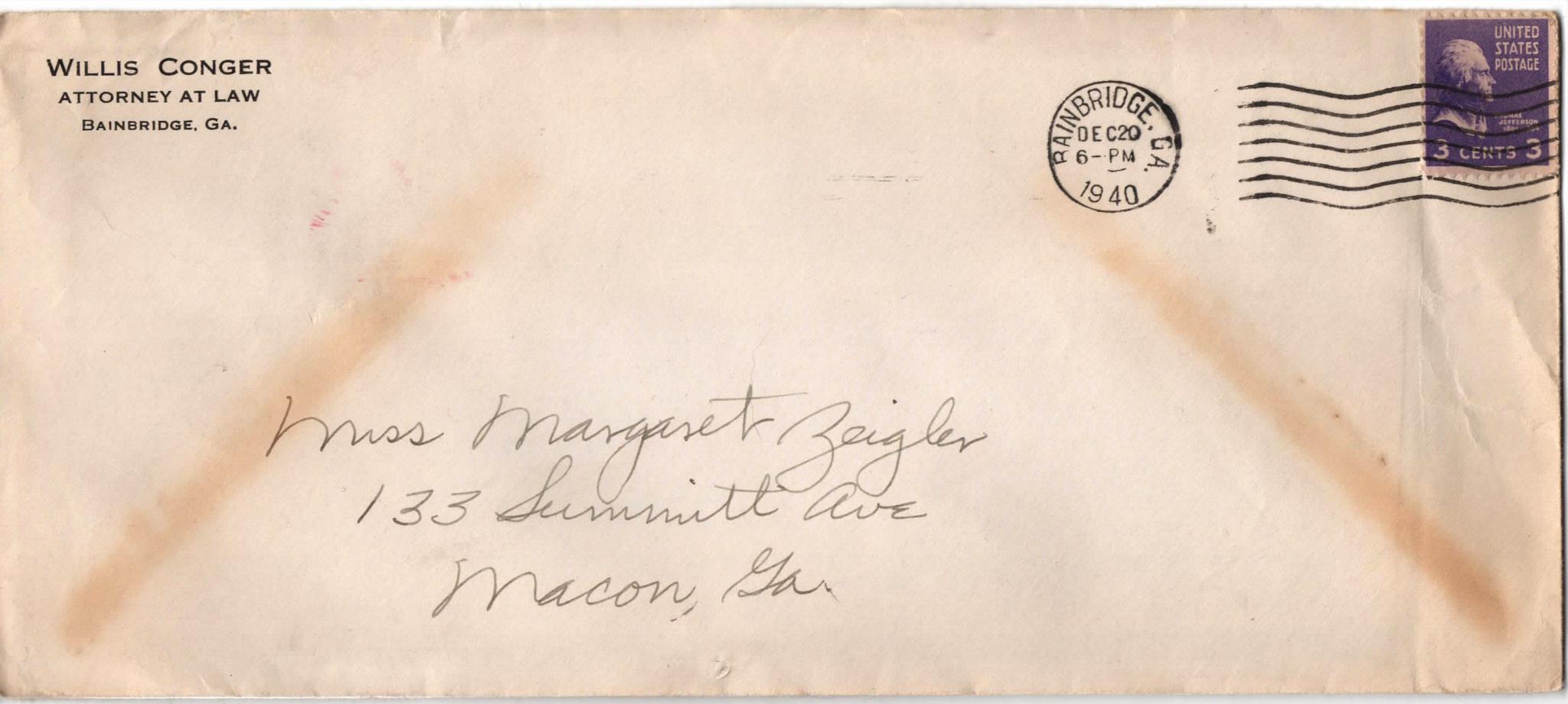 December 20, 1940: Front of envelope