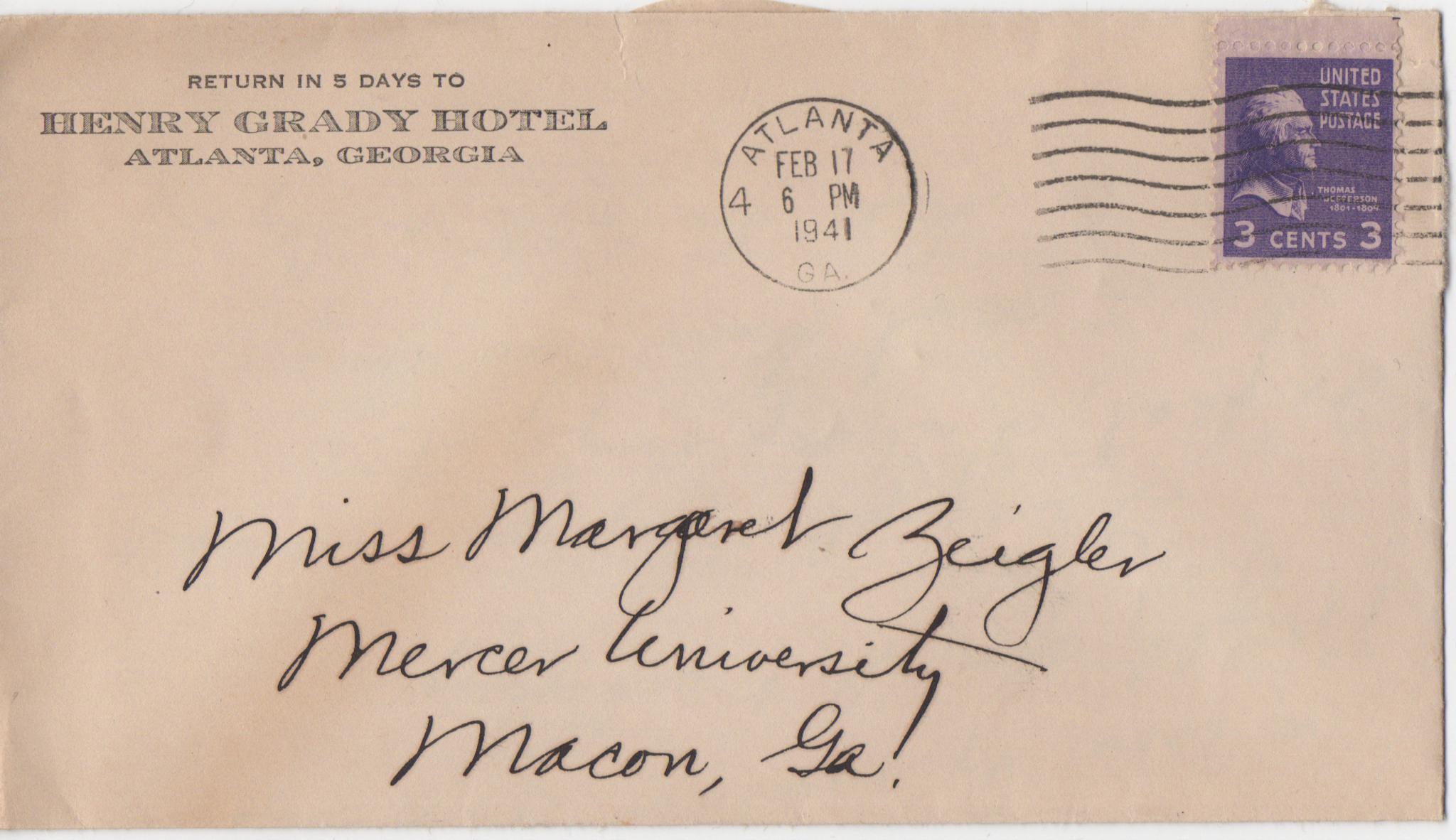 February 17, 1941: Front of envelope